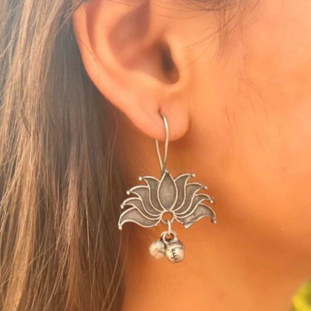 Antique Finish German Silver Lotus Earrings – Viraj the Ethnic