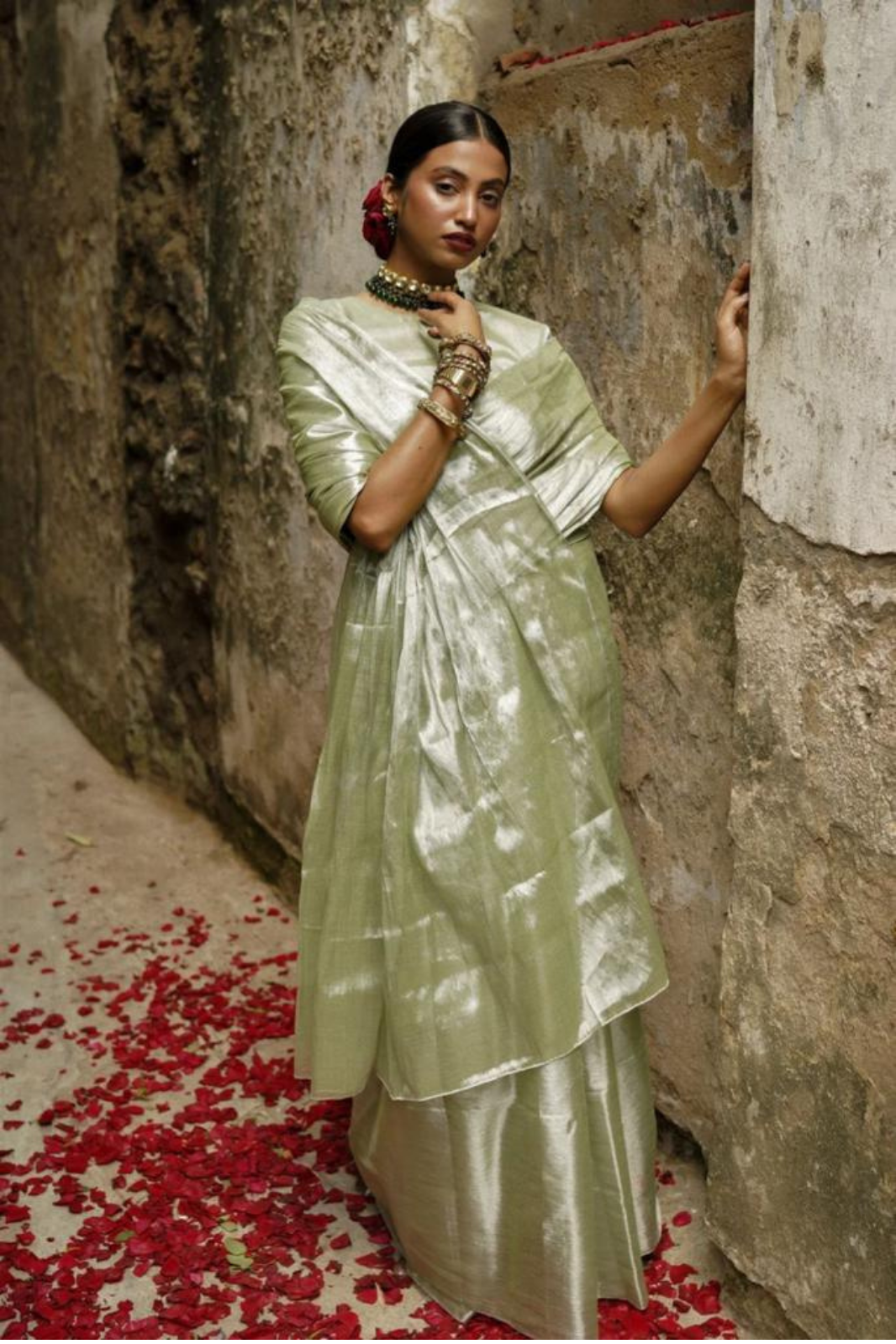 Ivory Designer Glass Tissue Silk Sarees