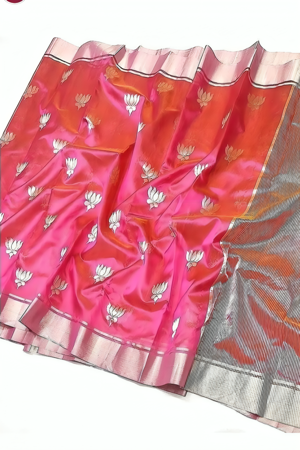 Crimson Pink With Grand Lotus Zari Motiffs