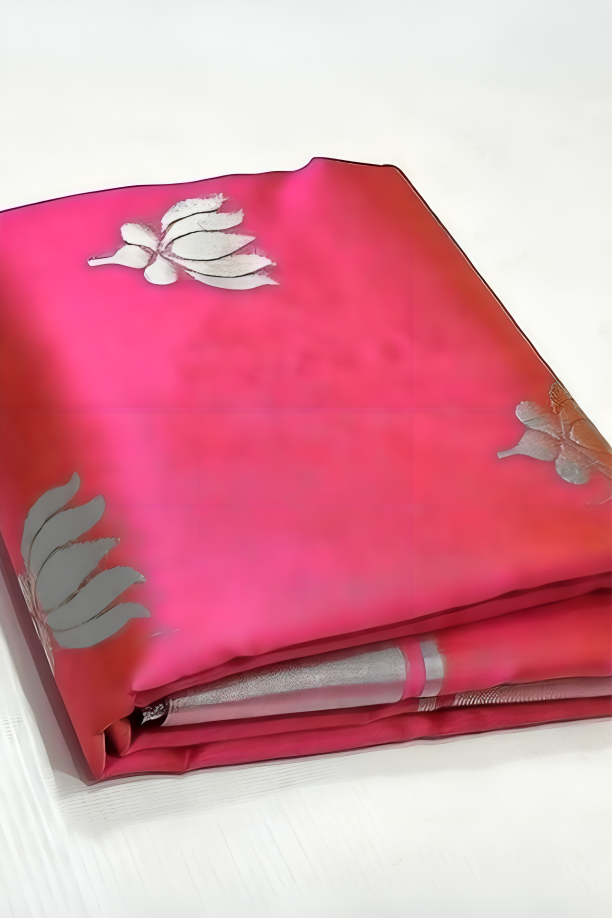 Crimson Pink With Grand Lotus Zari Motiffs
