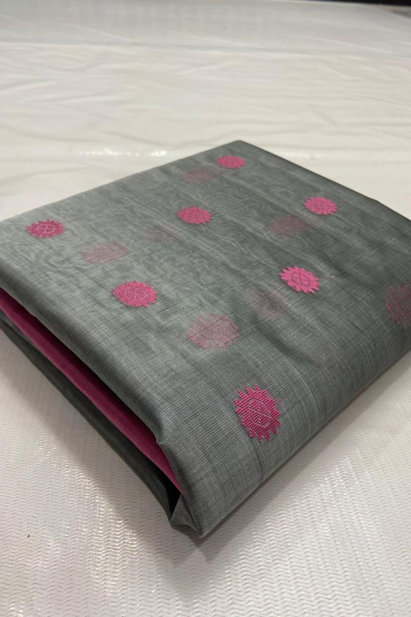 Ash Grey Traditional Chanderi Pure Silk Saree
