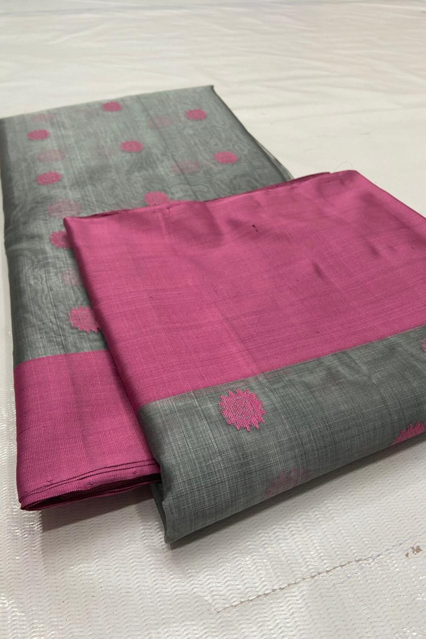 Ash Grey Traditional Chanderi Pure Silk Saree