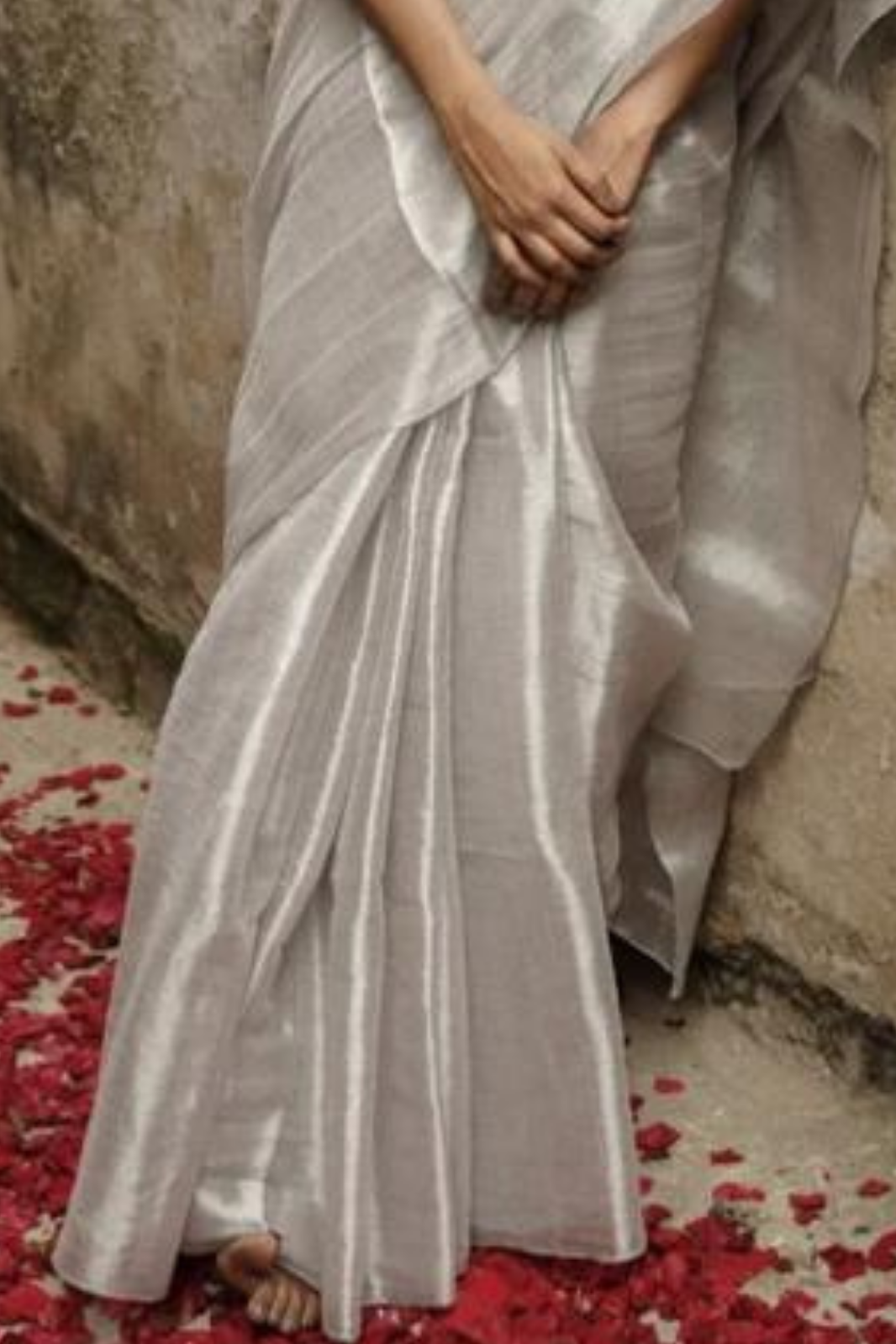 Silver White Designer Glass Tissue Silk Sarees