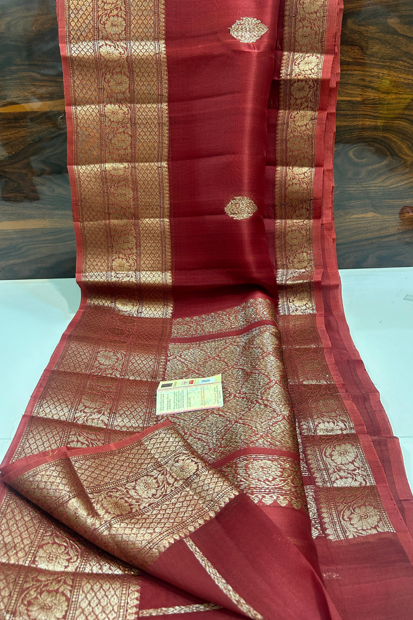 Saffron Red Banarasi  Kora Silk Saree  With Grand Matt Finish