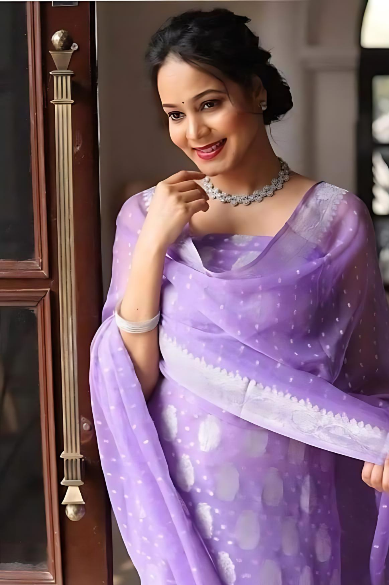Violet Colour Banarasi Khaddi Georgette Dress