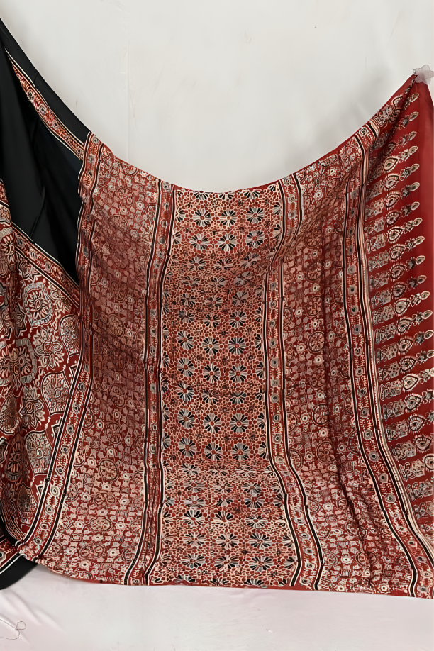 Handblock printed natural dye pure modal Ajarakh Silk Saree