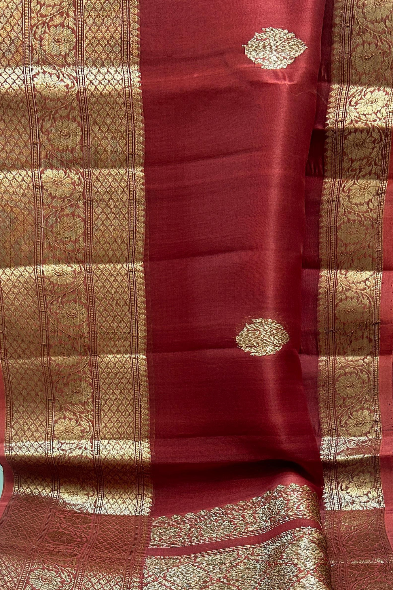 Saffron Red Banarasi  Kora Silk Saree  With Grand Matt Finish