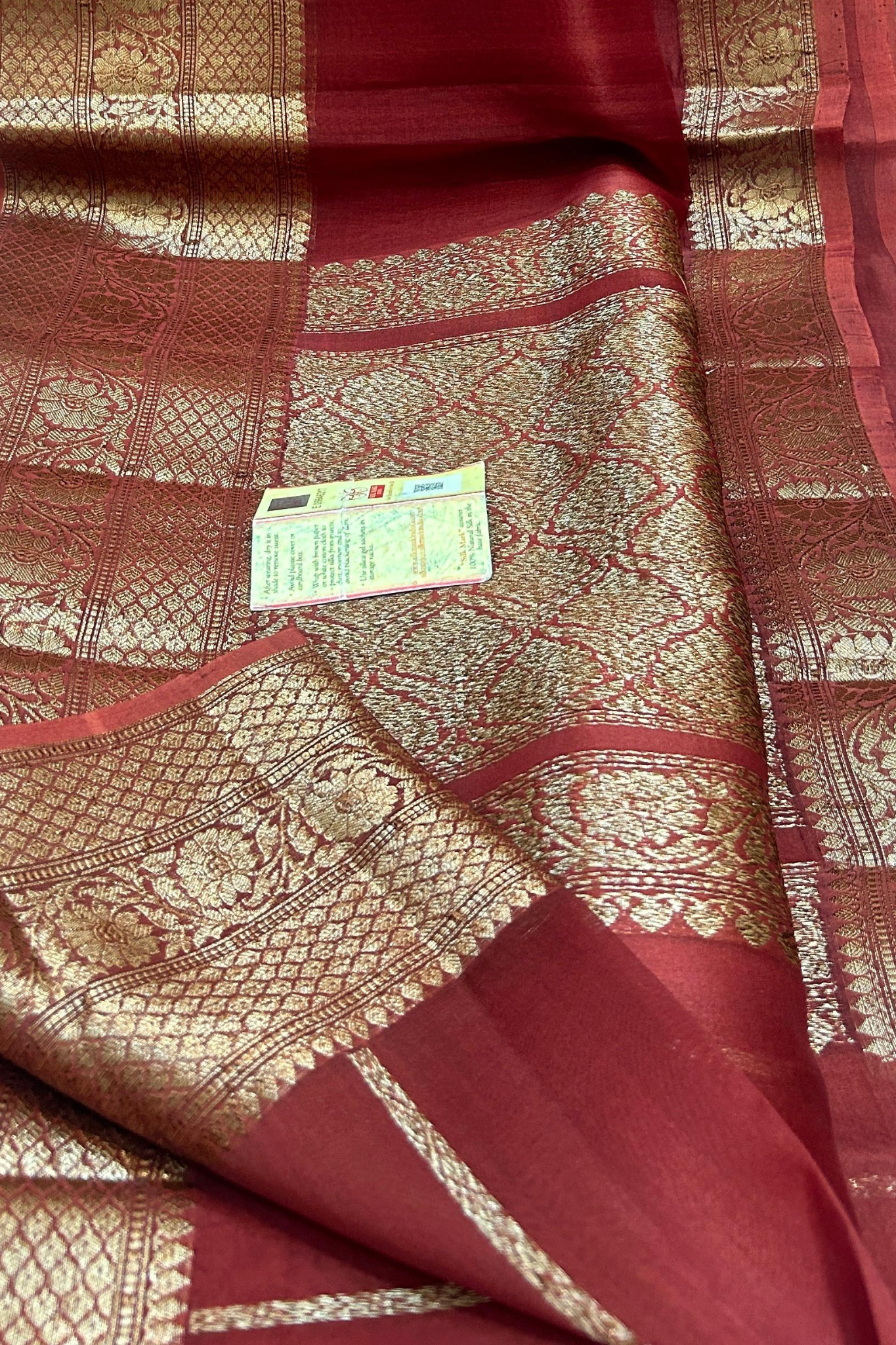 Saffron Red Banarasi  Kora Silk Saree  With Grand Matt Finish