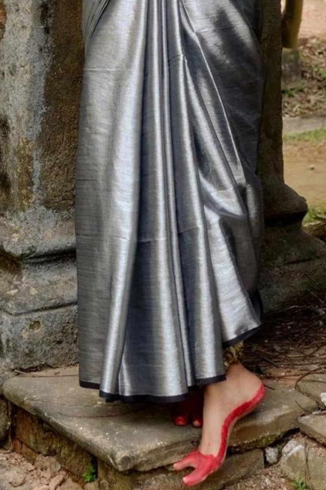 Silver Grey Designer Glass Tissue Silk Sarees
