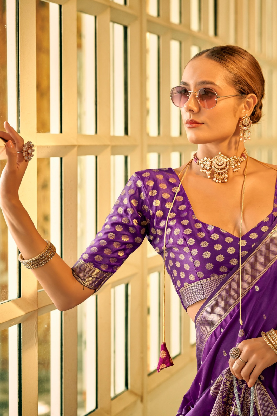 Purple Pure Banarasi Crepe Silk Sarees