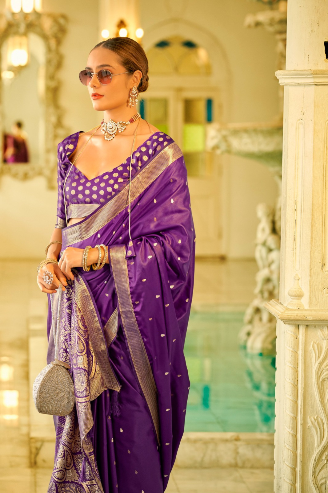 Purple Pure Banarasi Crepe Silk Sarees