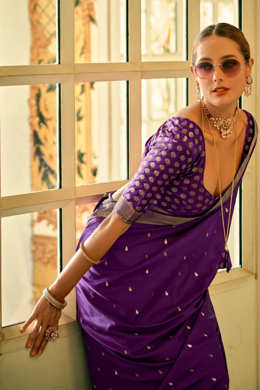 Purple Pure Banarasi Crepe Silk Sarees