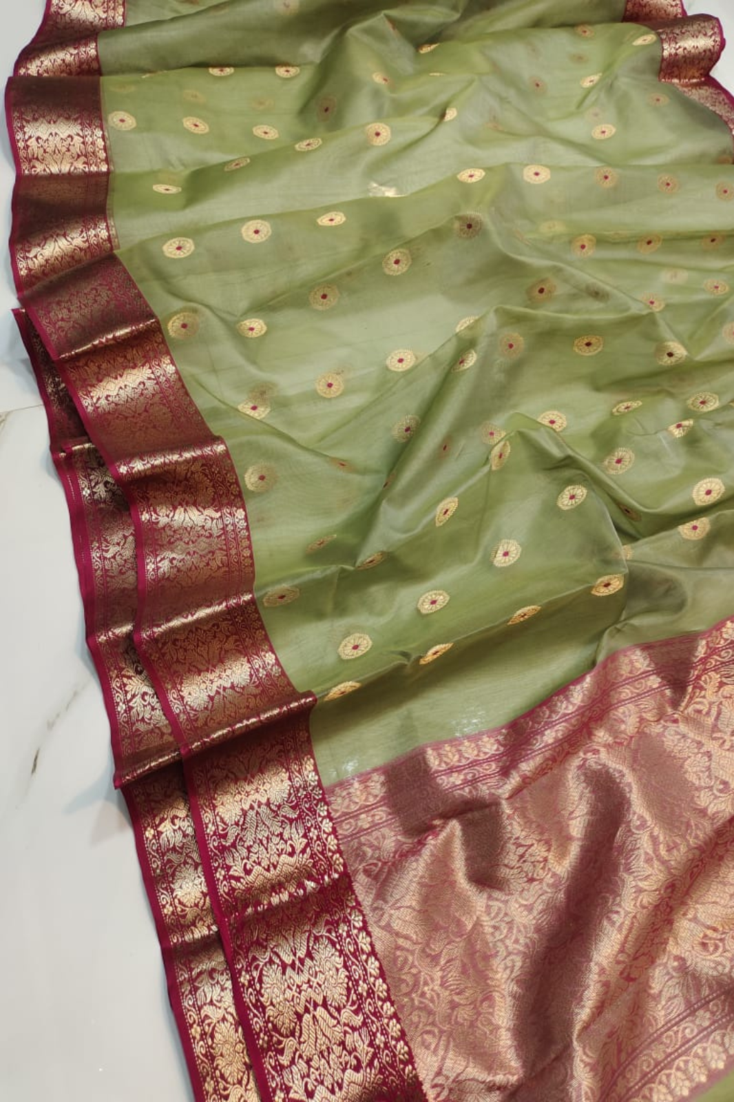 Seaweed Green Pure Resham Sarees