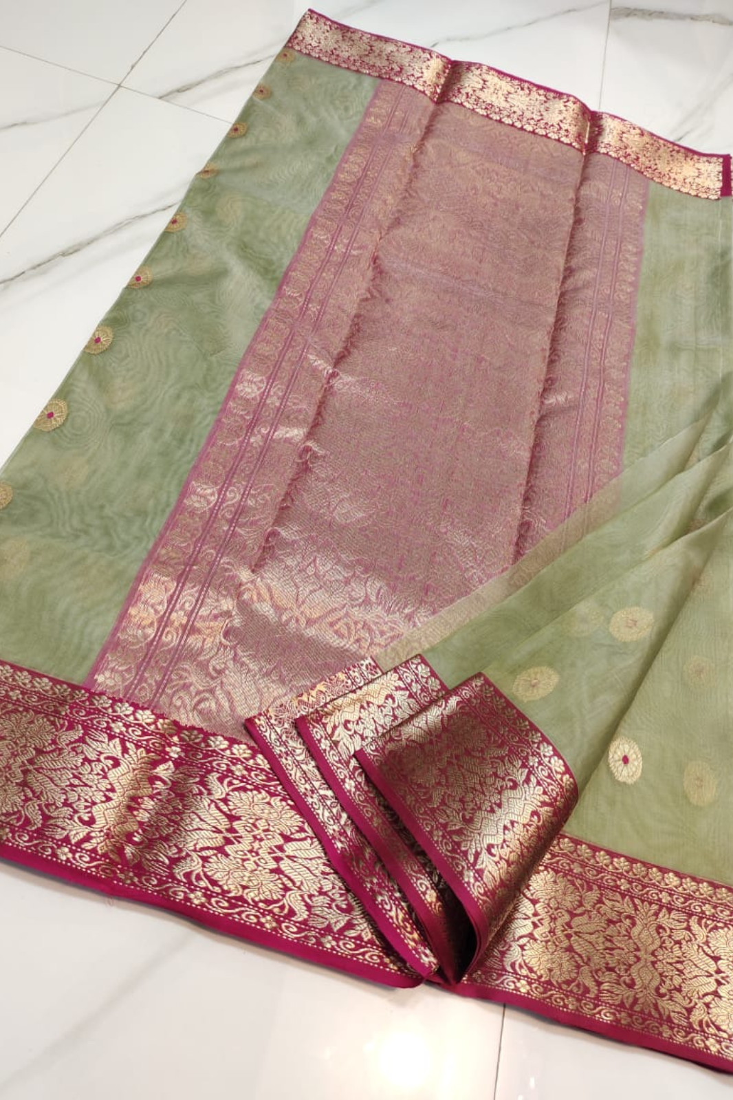 Seaweed Green Pure Resham Sarees
