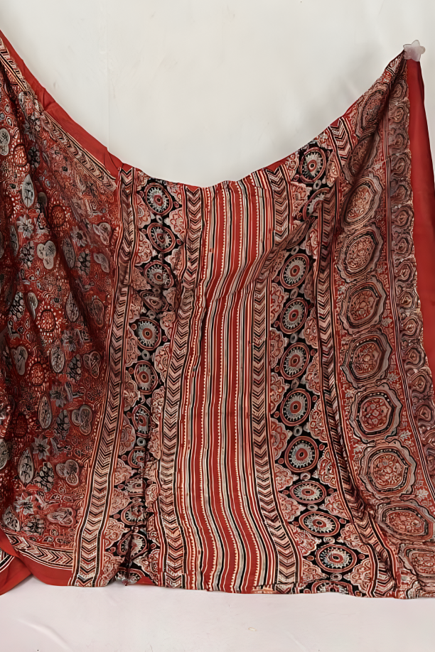 Handblock printed natural dye pure modal Ajarakh Silk Saree