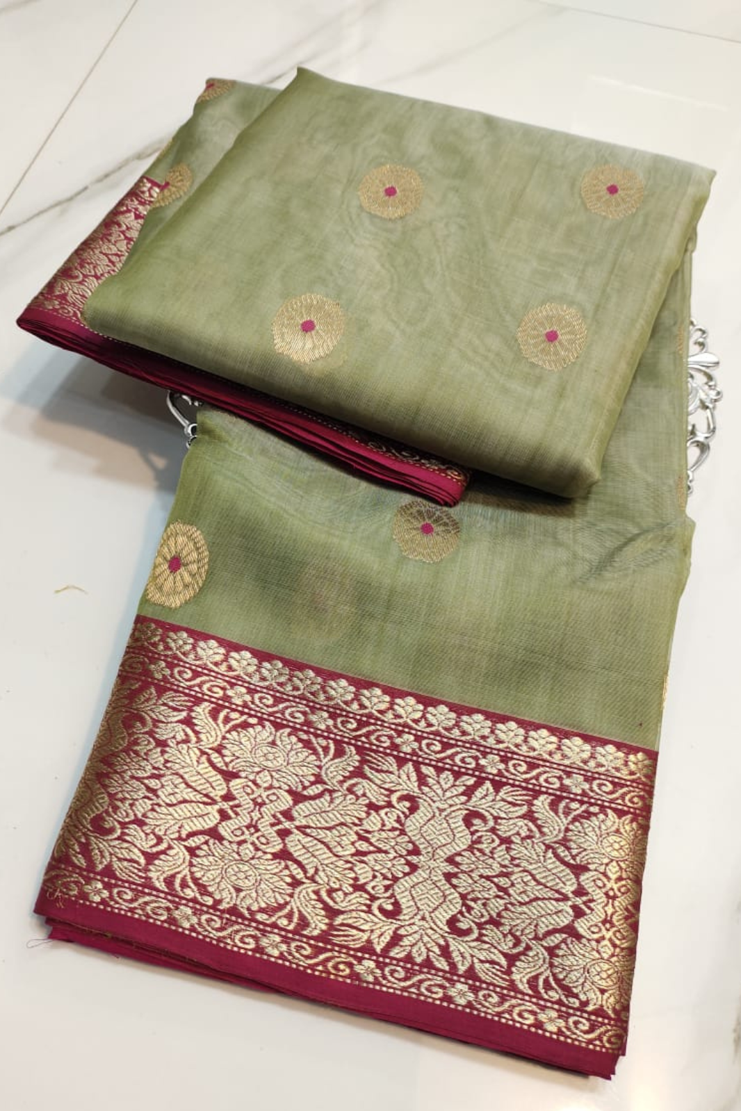 Seaweed Green Pure Resham Sarees
