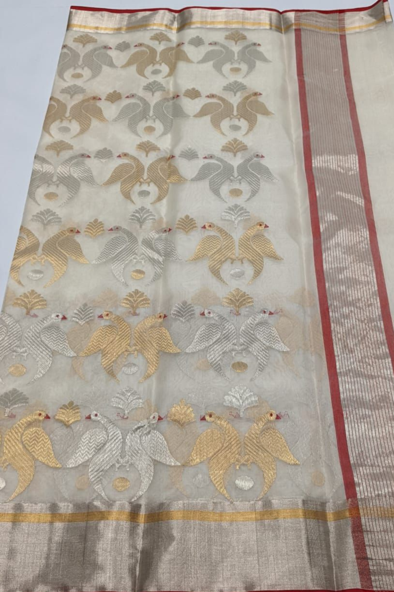 Pearl White Traditional Chanderi Pure Silk Saree