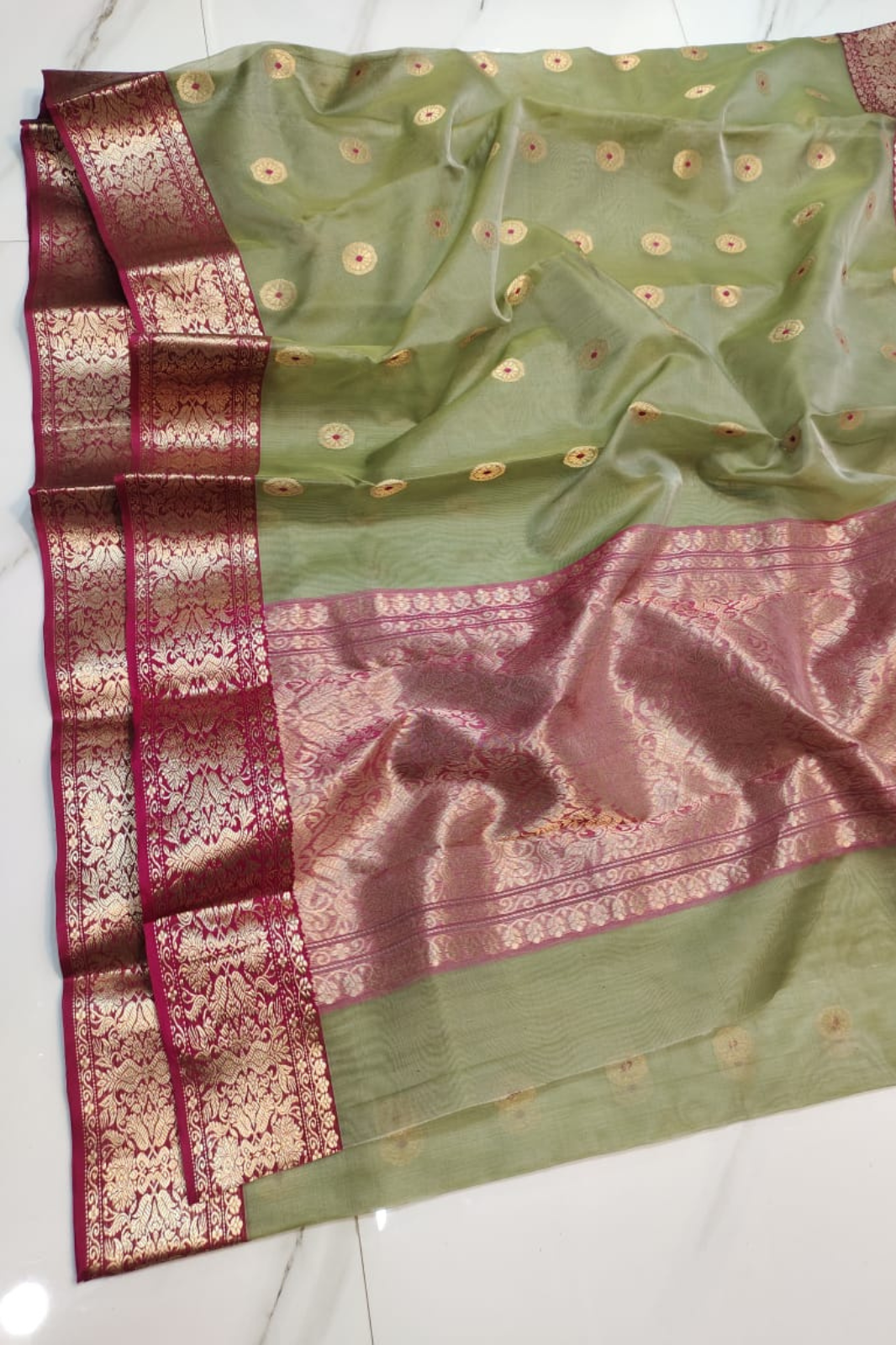 Seaweed Green Pure Resham Sarees
