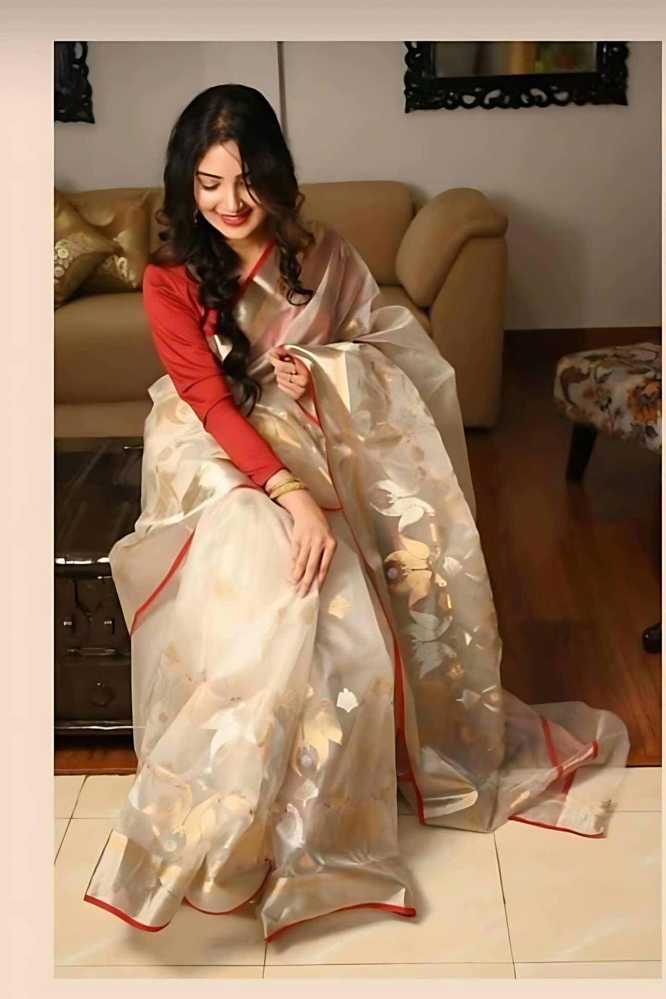 Pearl White Traditional Chanderi Pure Silk Saree