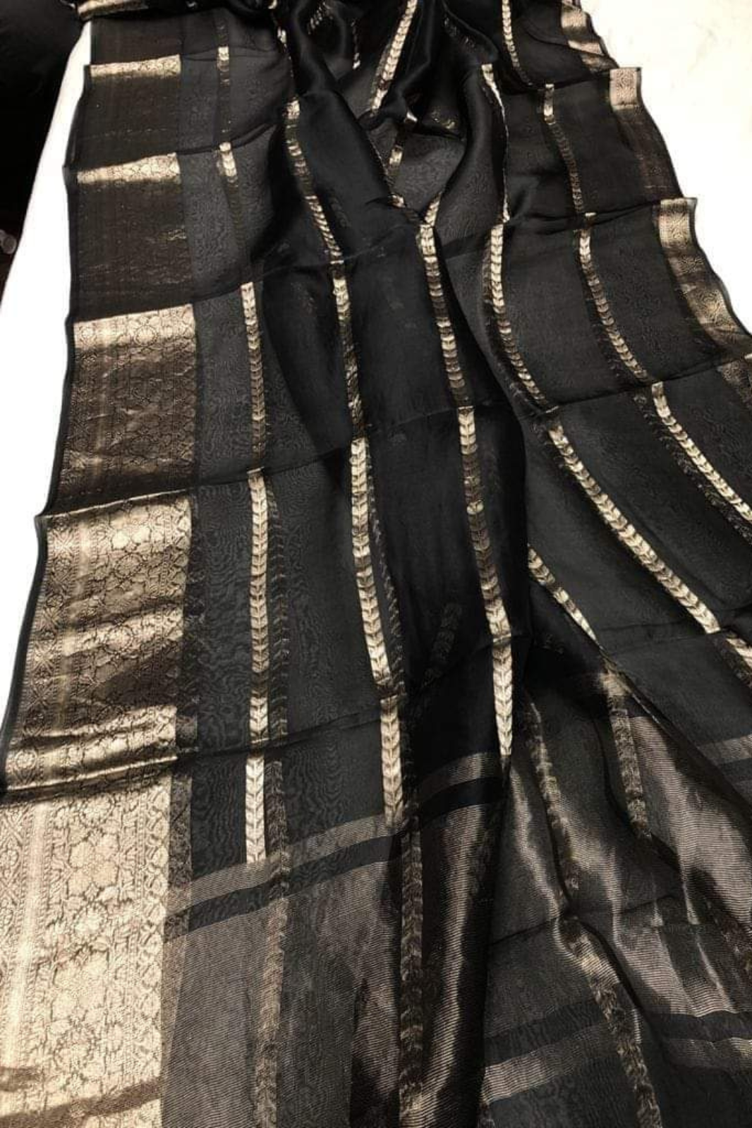 Bold Black Pure Banarasi Organzza Silk Saree