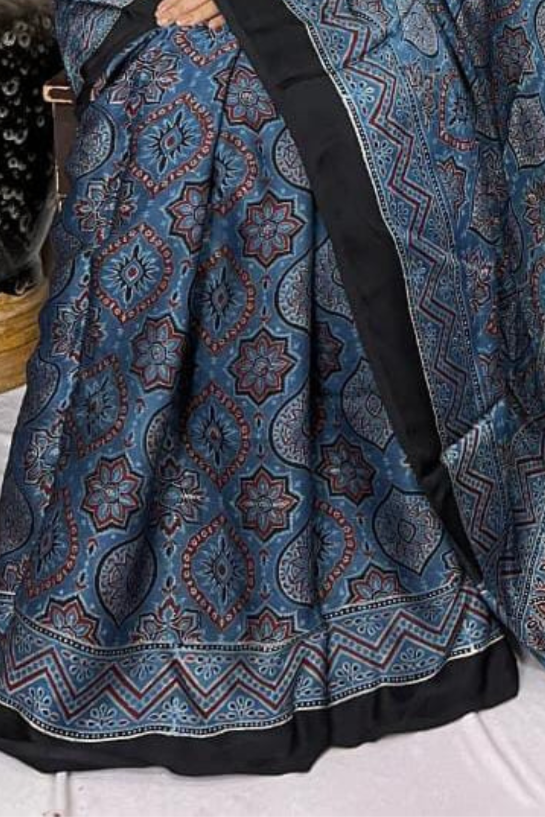 Handblock printed natural dye pure modal Ajarakh Silk Saree