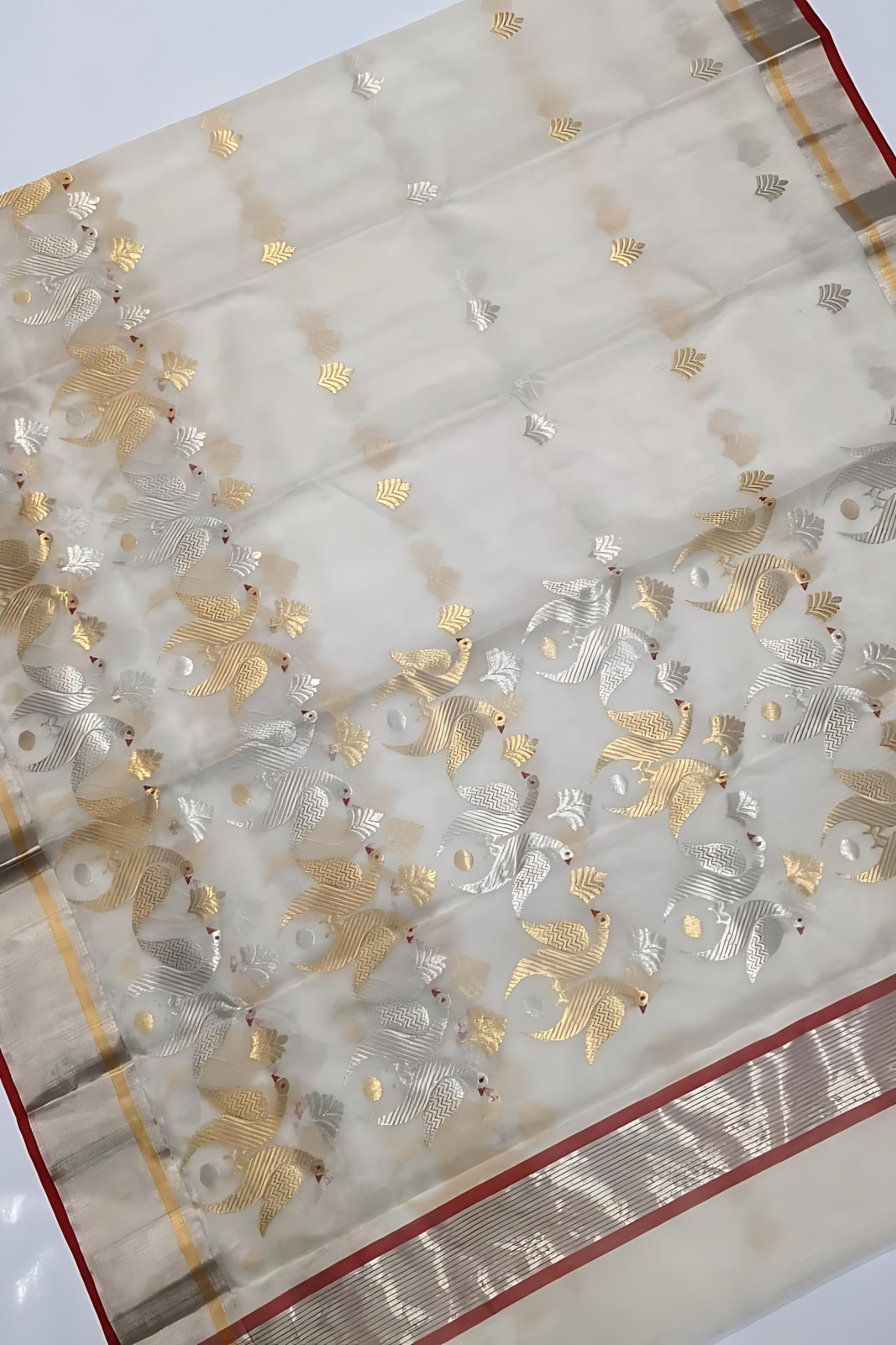 Pearl White Traditional Chanderi Pure Silk Saree