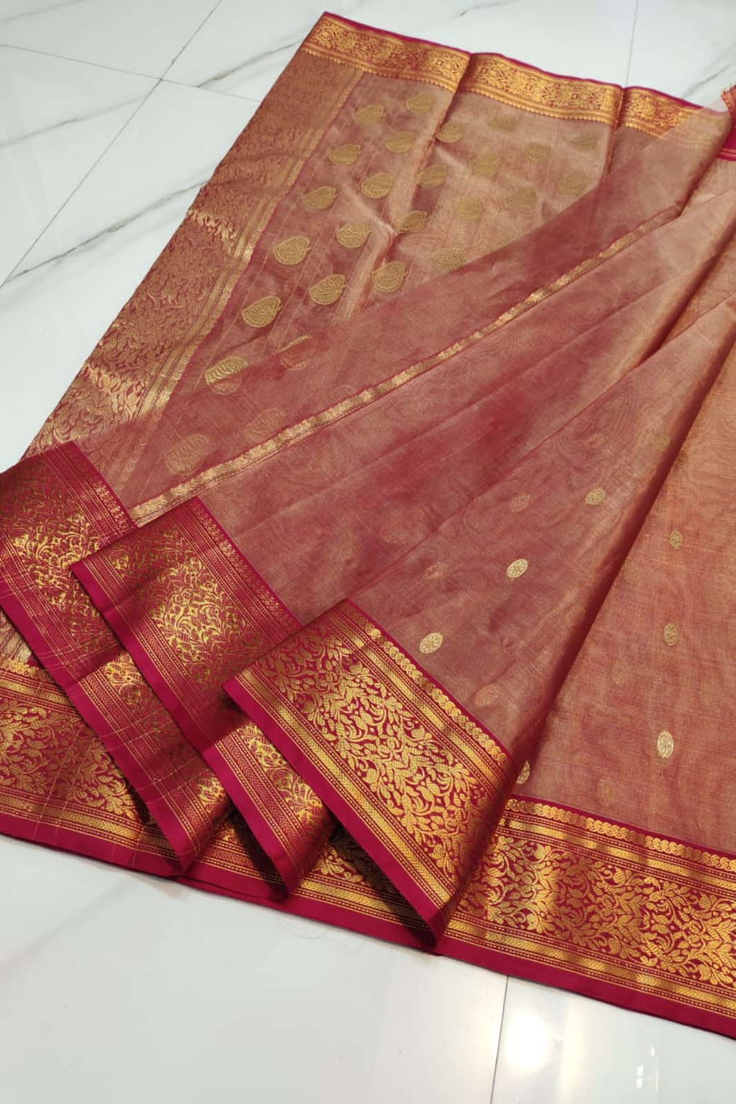 Persian Orange Pure Resham Saree