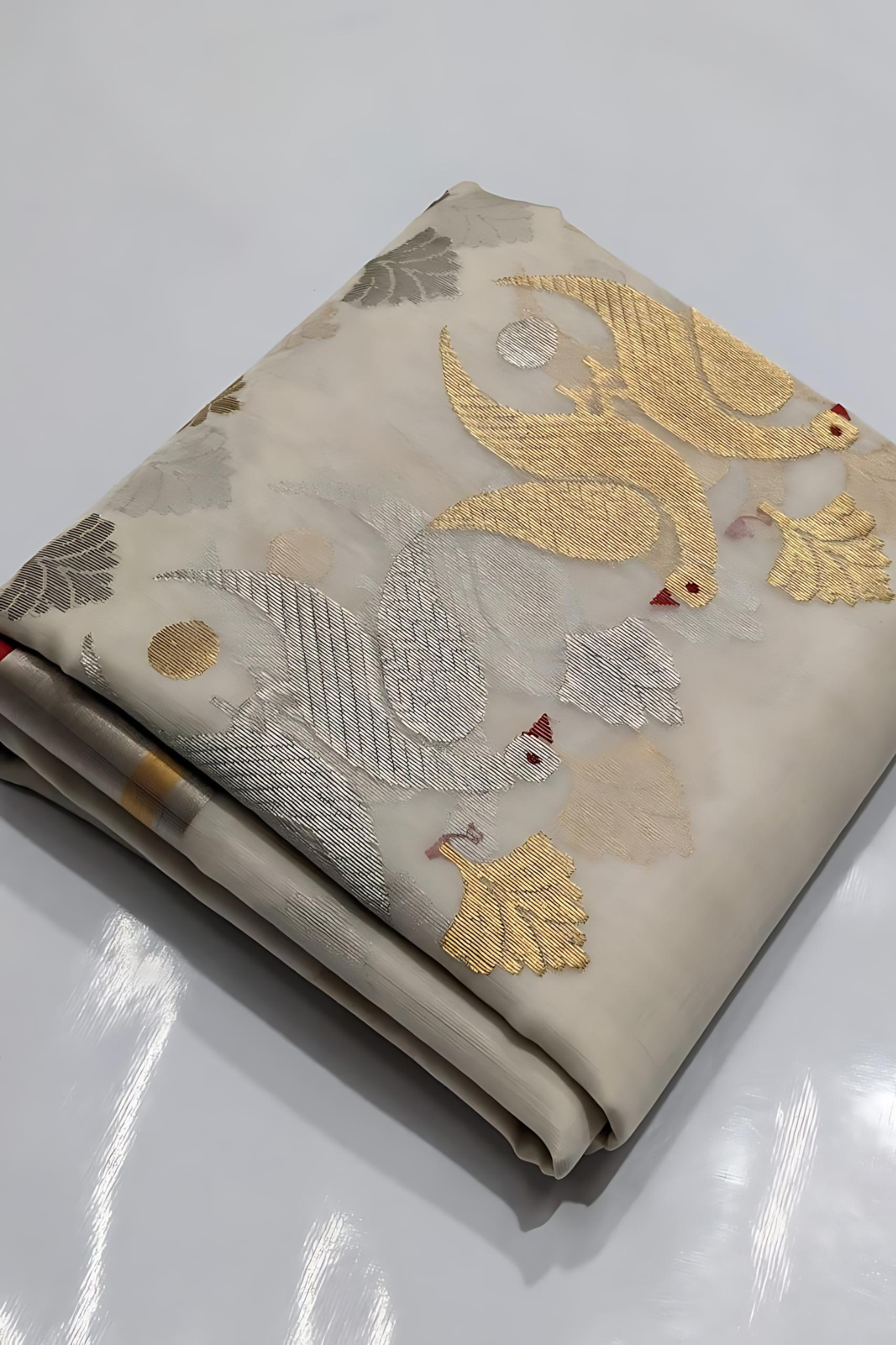 Pearl White Traditional Chanderi Pure Silk Saree