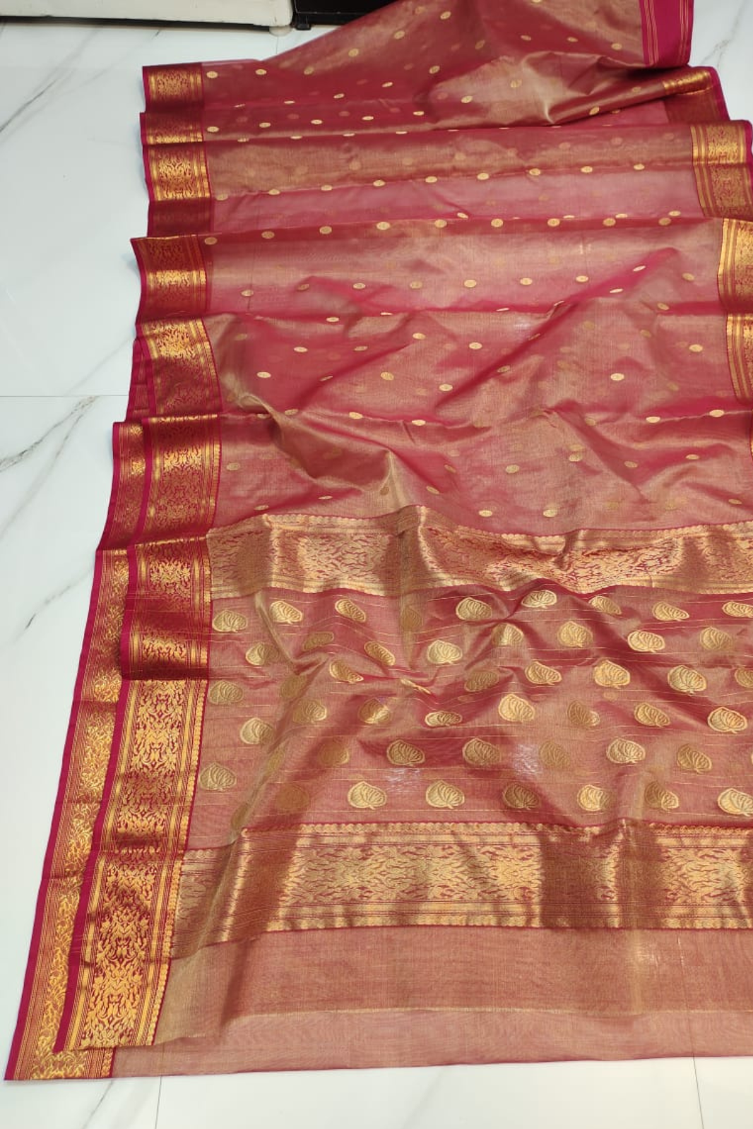 Persian Orange Pure Resham Saree