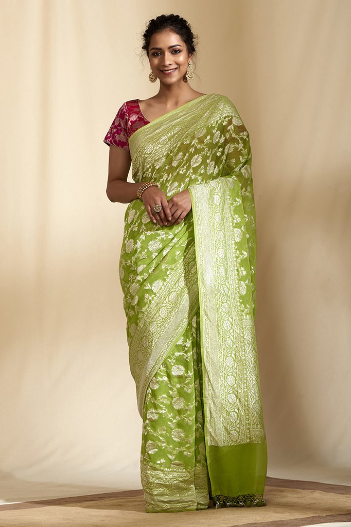Sage Green Pure Banarasi Khaddi Georgette Saree