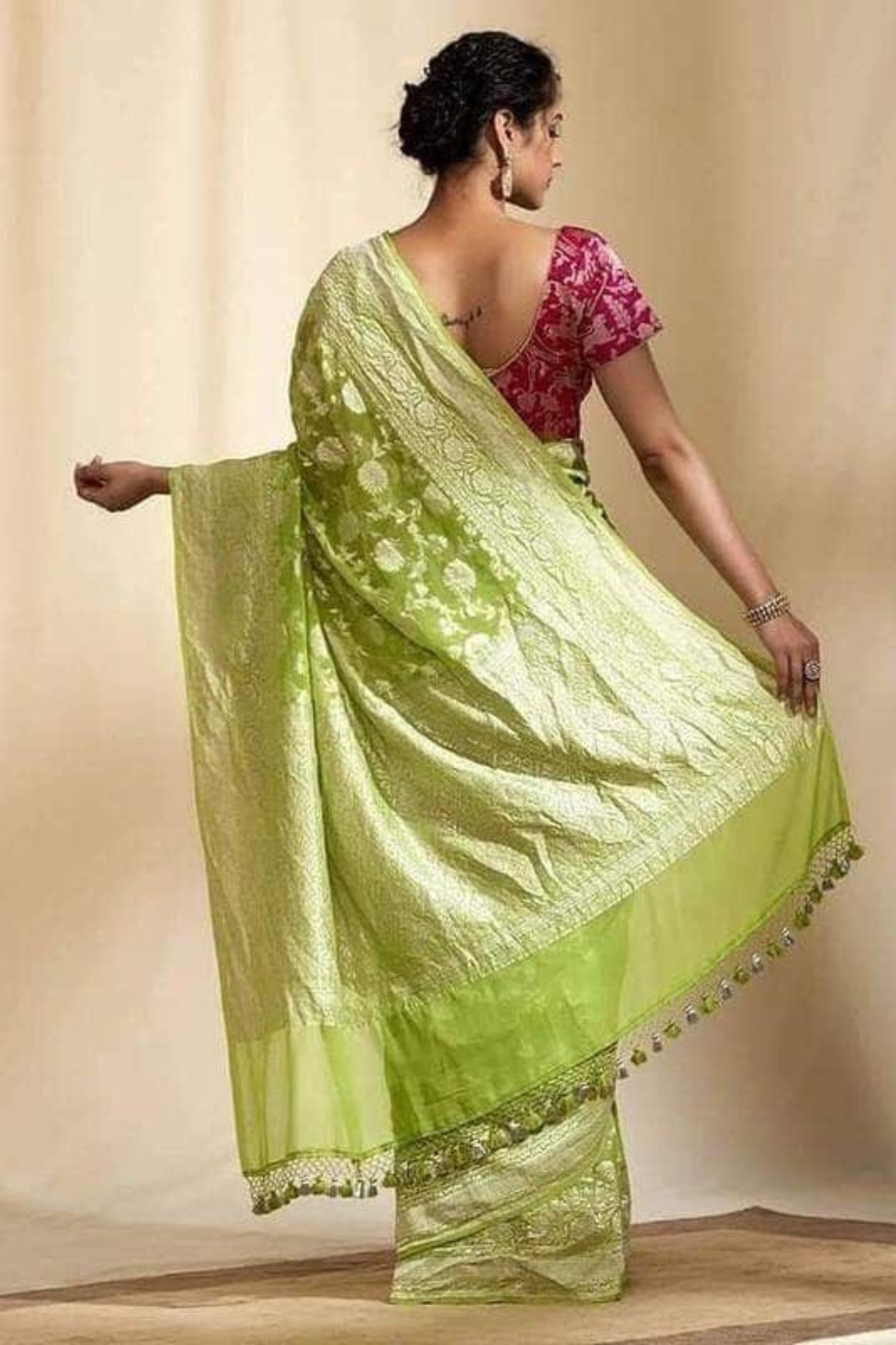 Sage Green Pure Banarasi Khaddi Georgette Saree