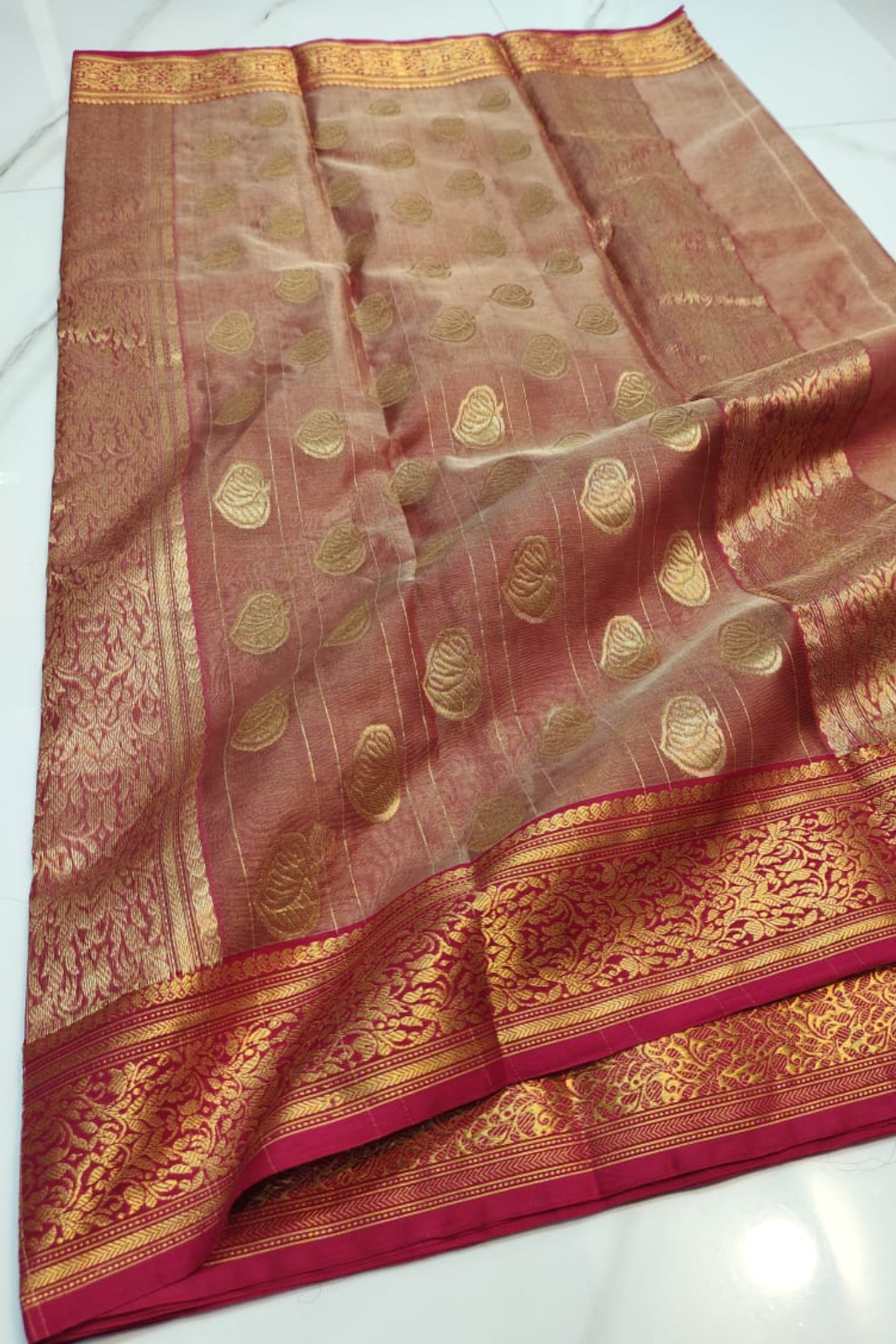 Persian Orange Pure Resham Saree
