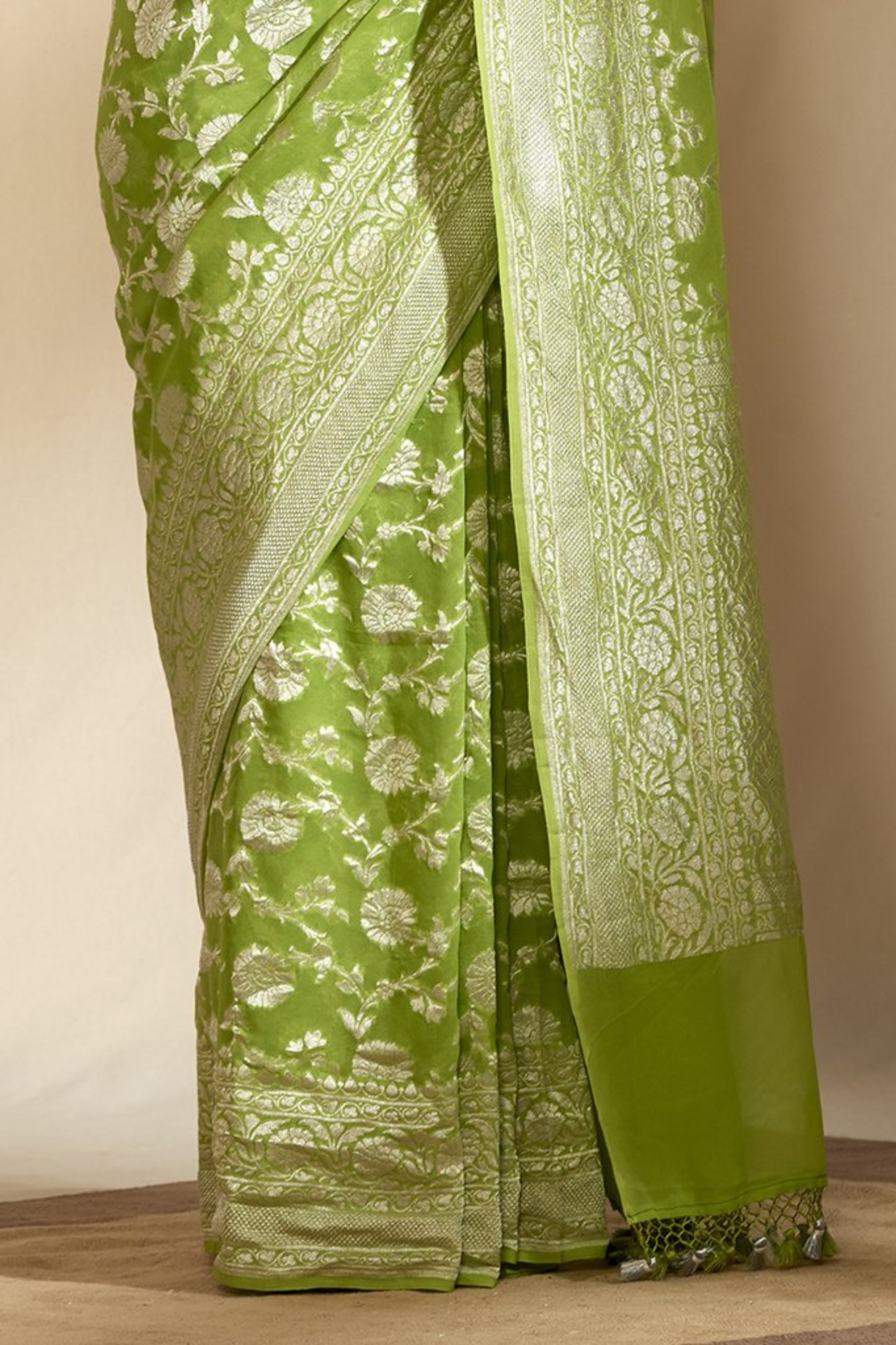 Sage Green Pure Banarasi Khaddi Georgette Saree