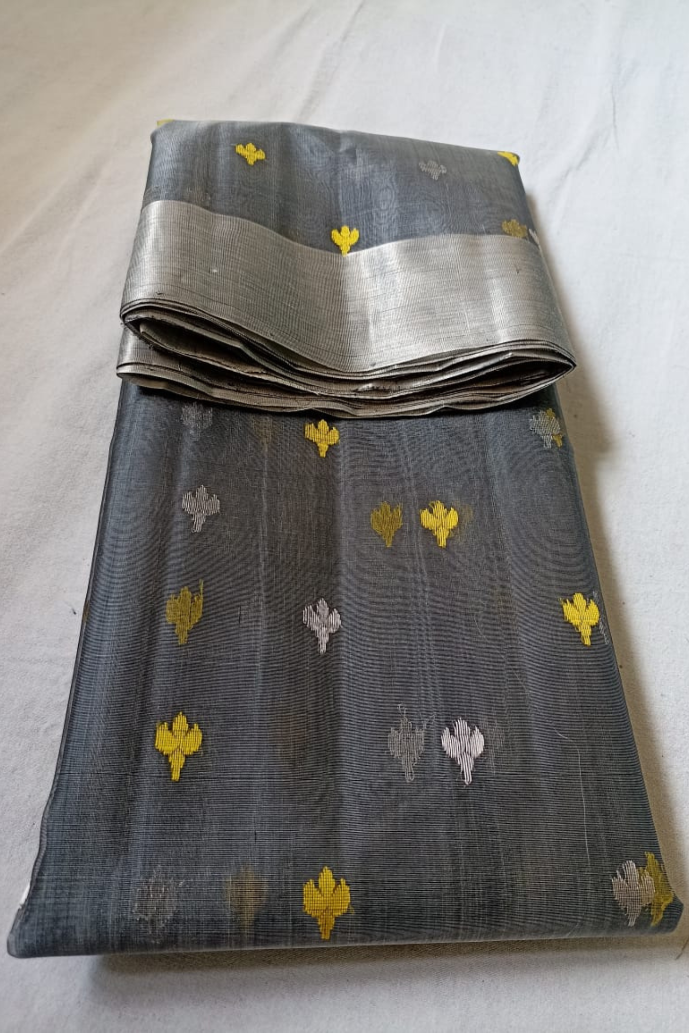 Charcole Grey Traditional Chanderi Pure Silk Saree