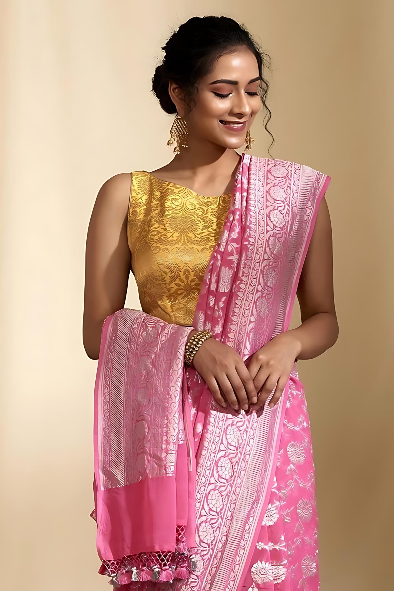 Pink Pure Banarasi Khaddi Georgette Saree