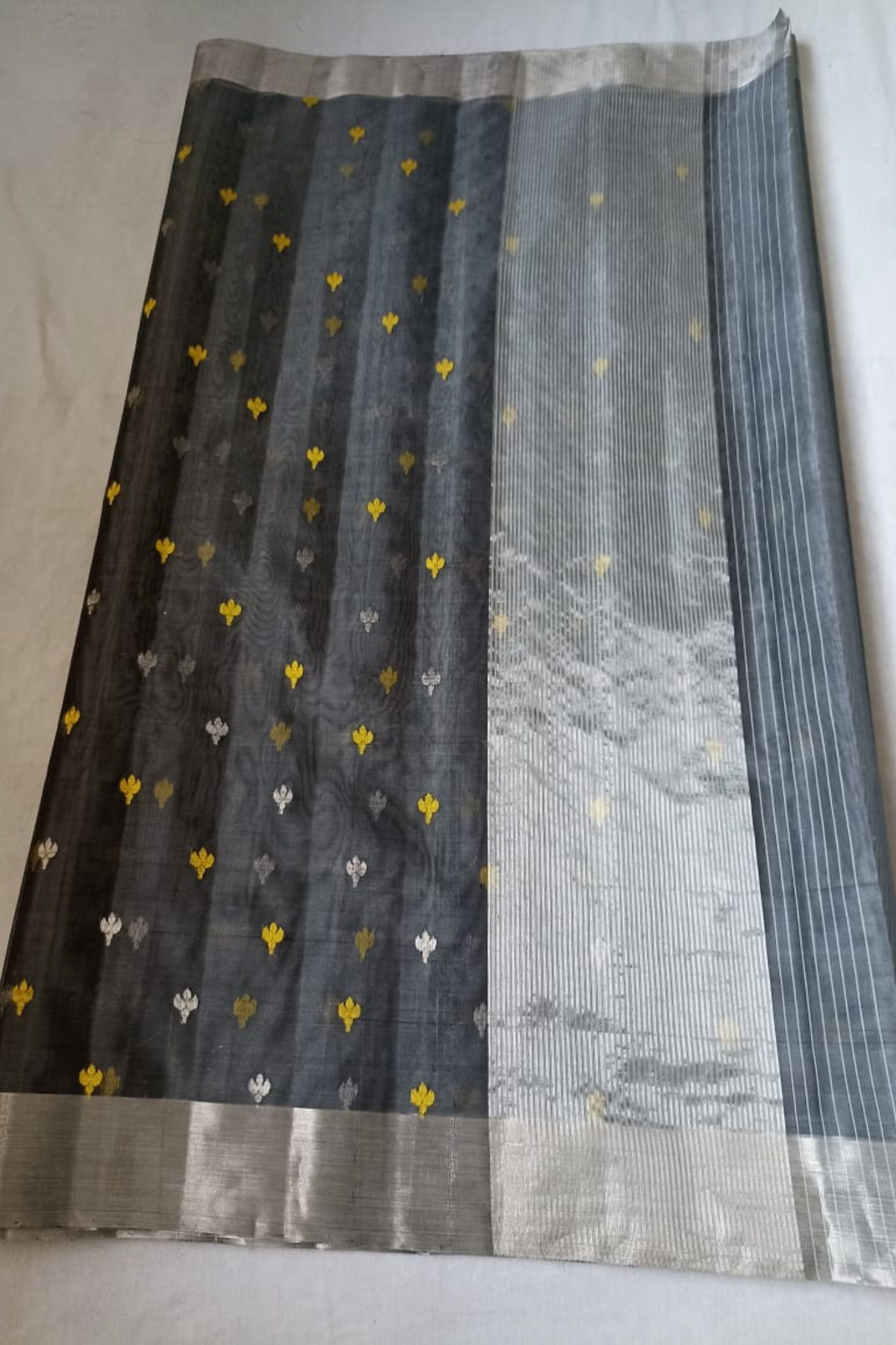 Charcole Grey Traditional Chanderi Pure Silk Saree