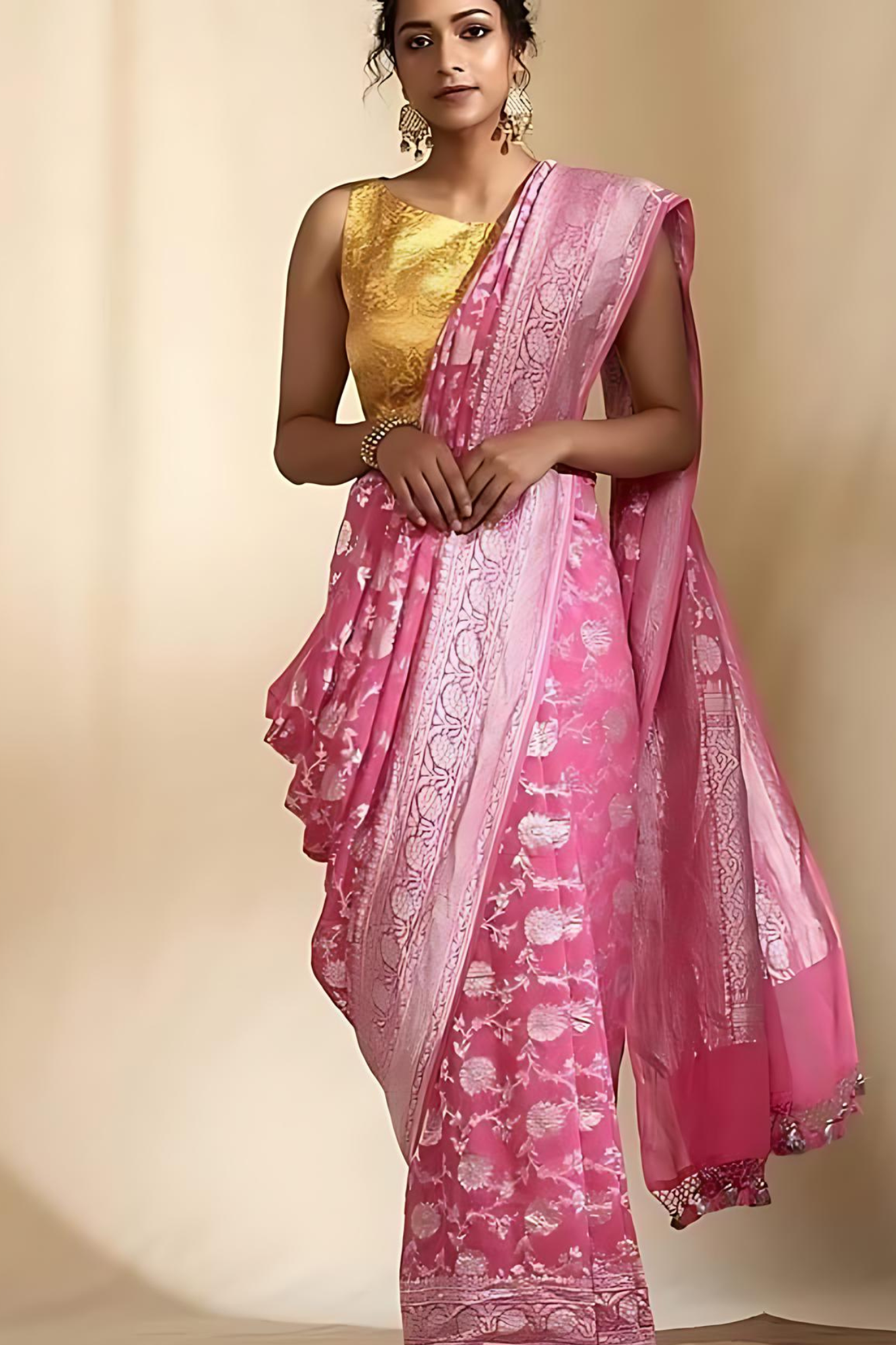 Pink Pure Banarasi Khaddi Georgette Saree
