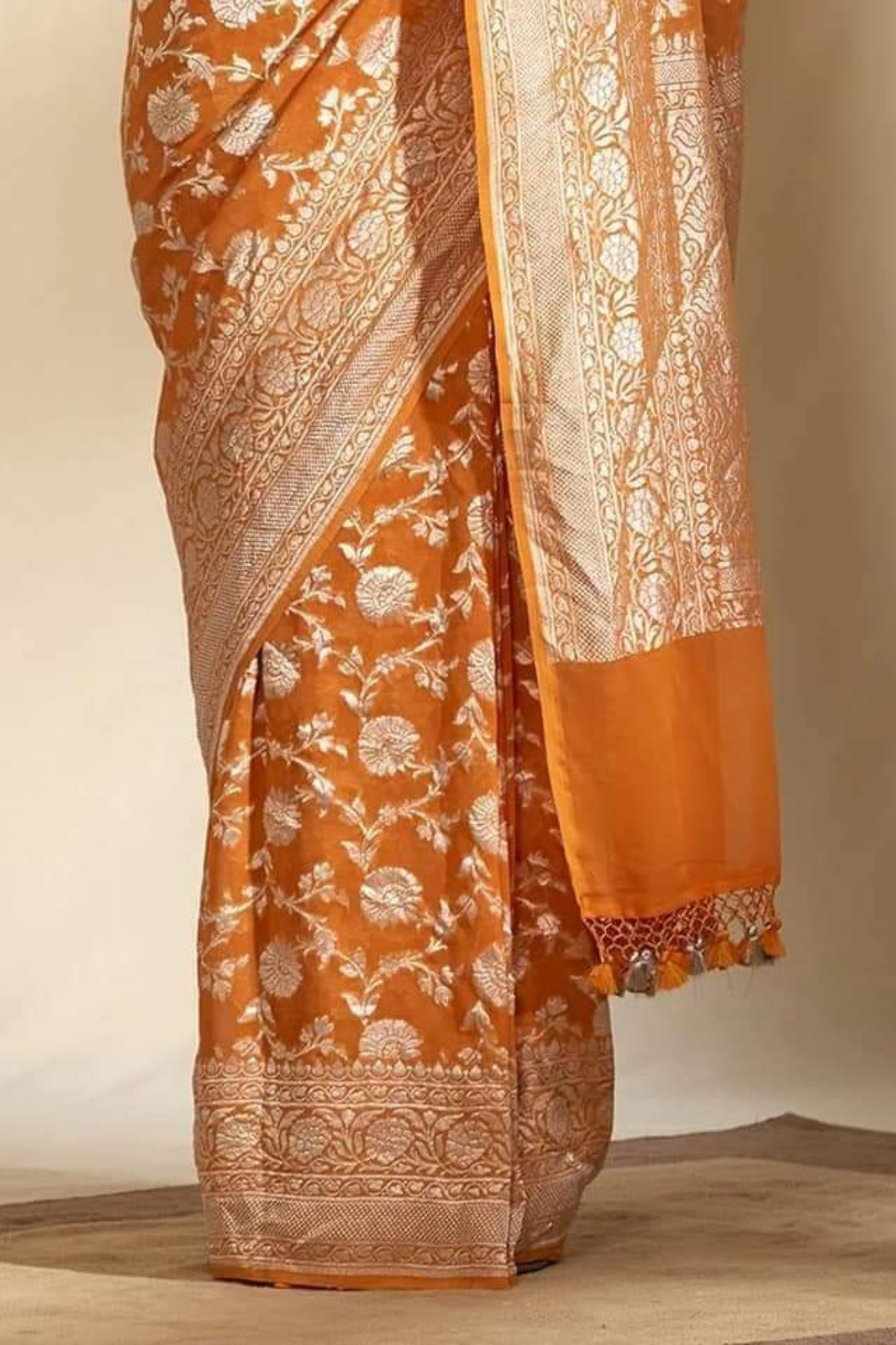 Neon Orange Pure Banarasi Khaddi Georgette Saree