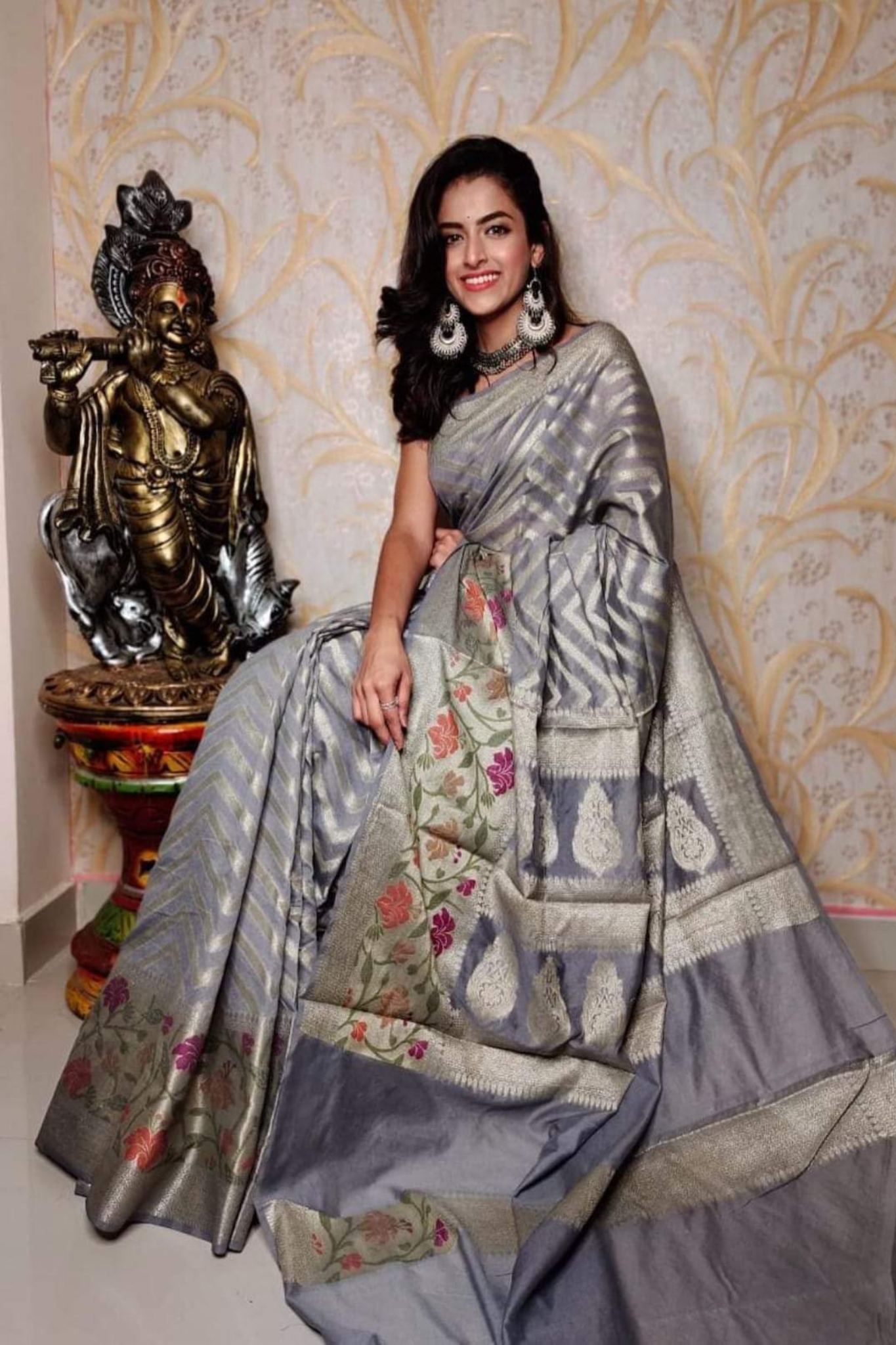 Slate Grey Pure Banarasi Khaddi Georgette Saree