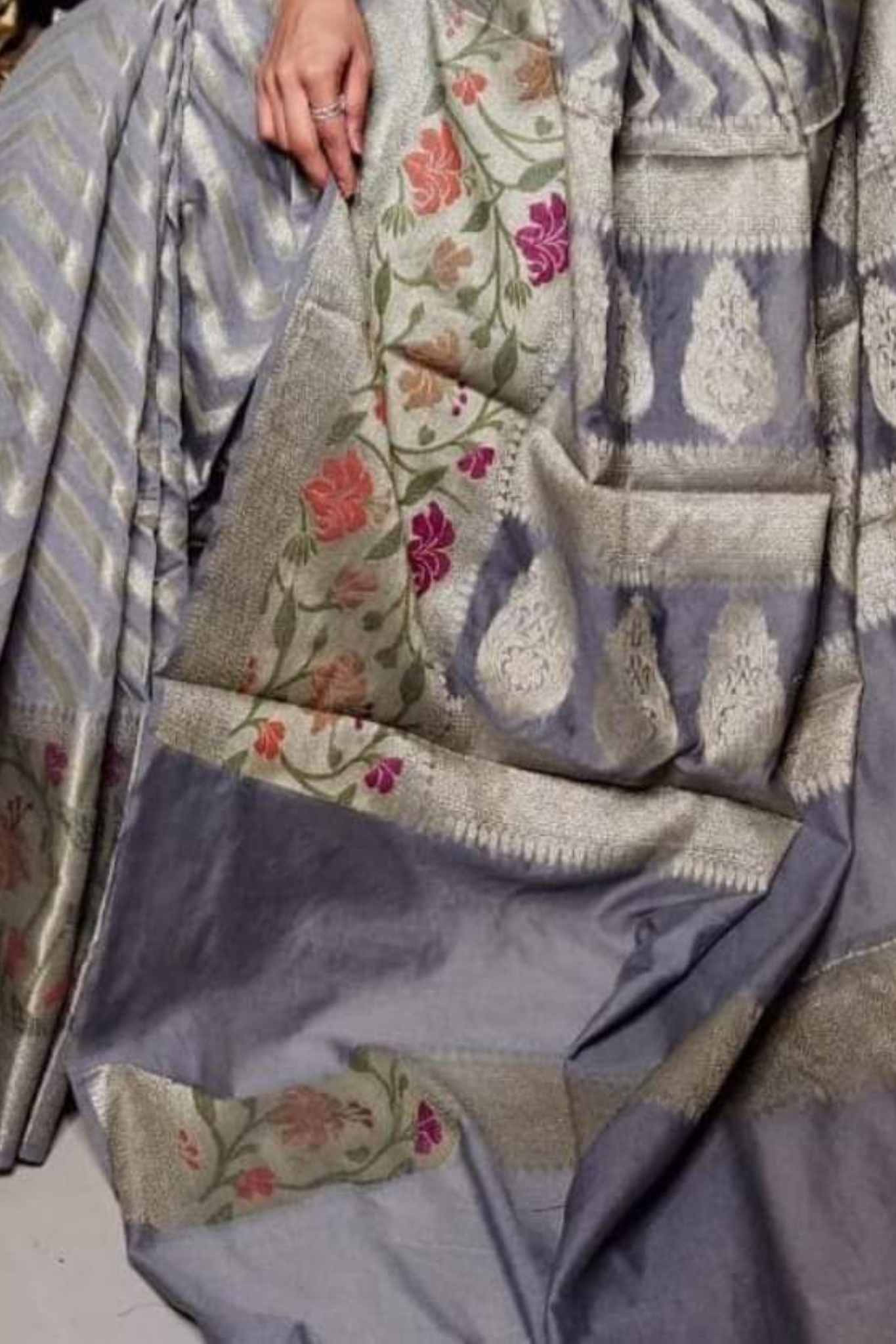 Slate Grey Pure Banarasi Khaddi Georgette Saree