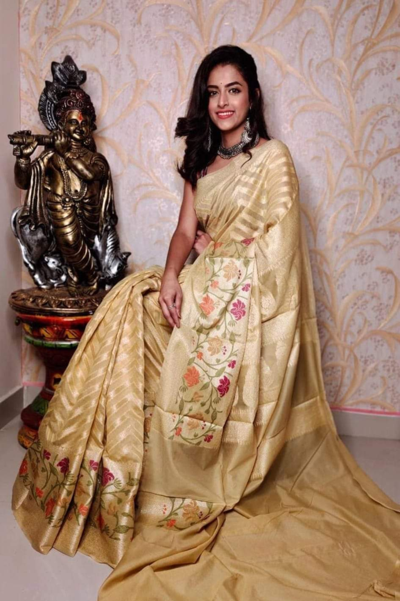 Sandalwood  Pure Banarasi Khaddi Georgette Saree
