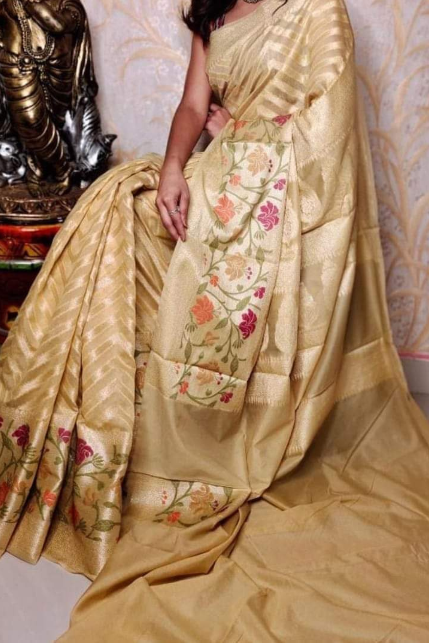 Sandalwood  Pure Banarasi Khaddi Georgette Saree