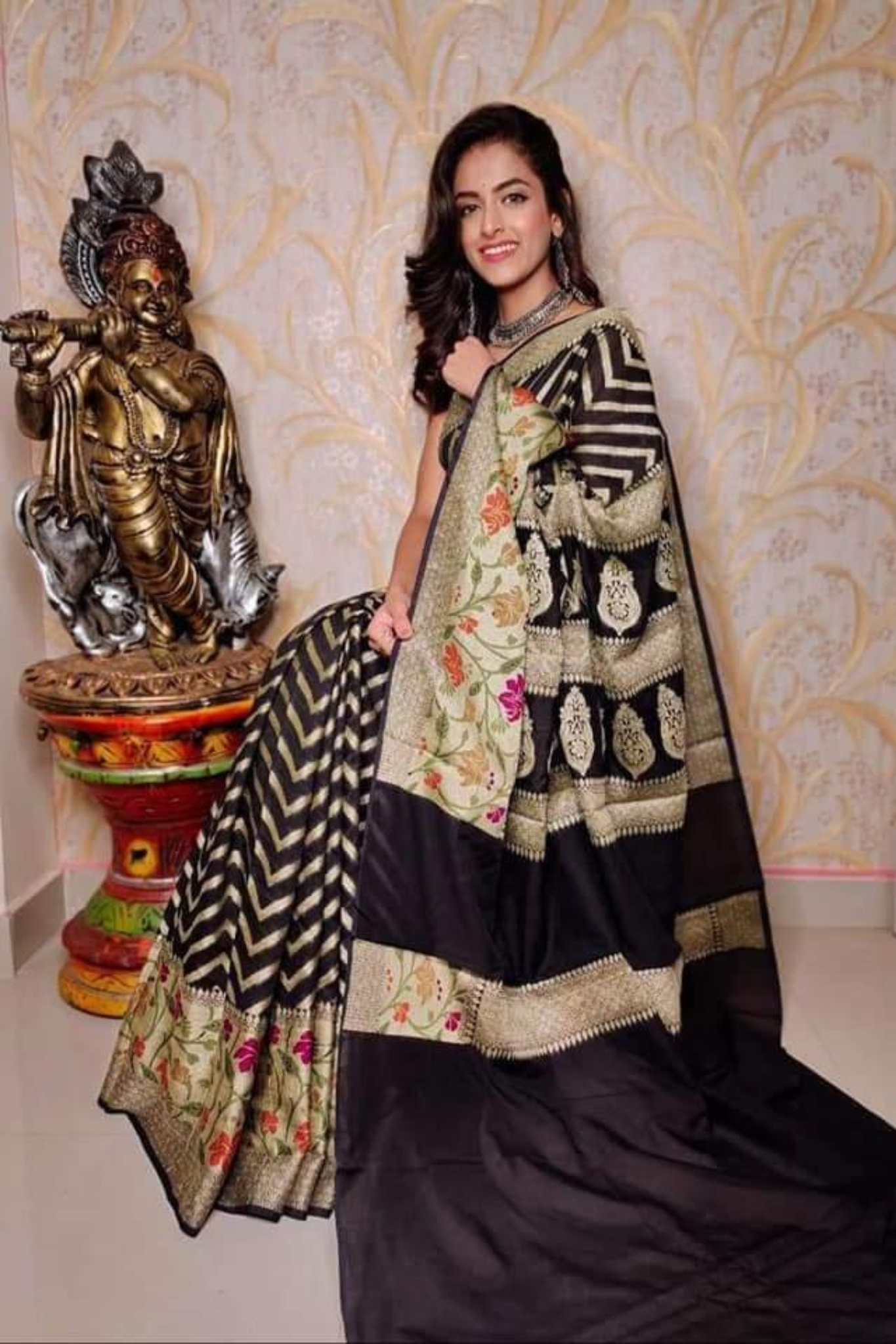 Bold Black Pure Banarasi Khaddi Georgette Saree