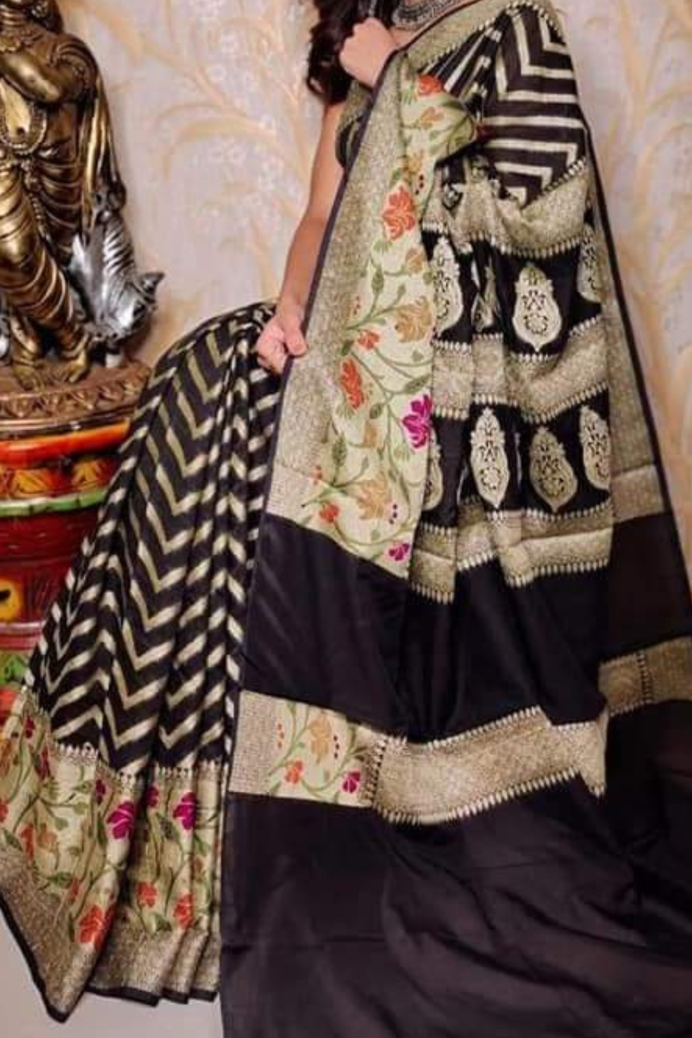 Bold Black Pure Banarasi Khaddi Georgette Saree