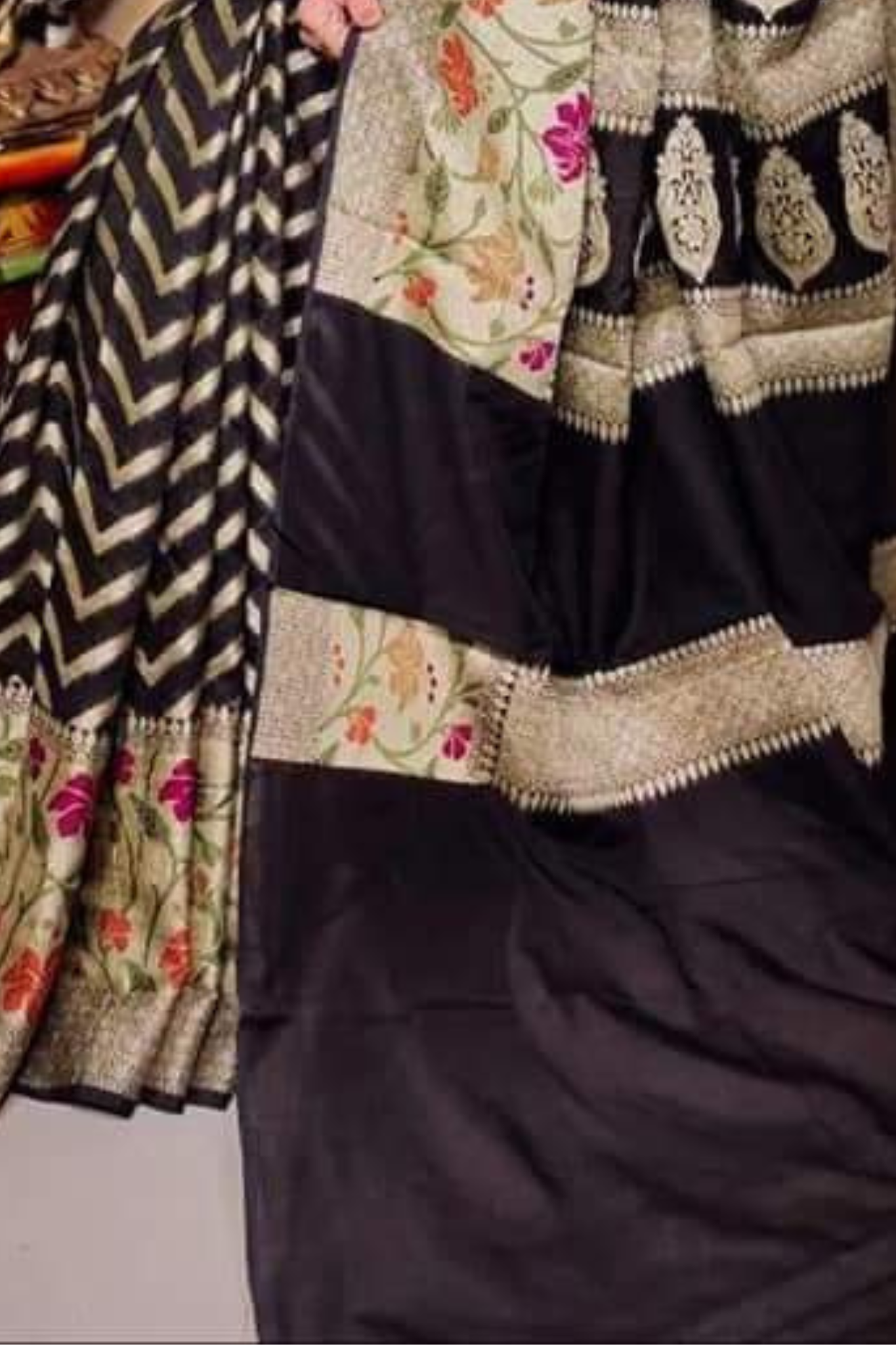 Bold Black Pure Banarasi Khaddi Georgette Saree