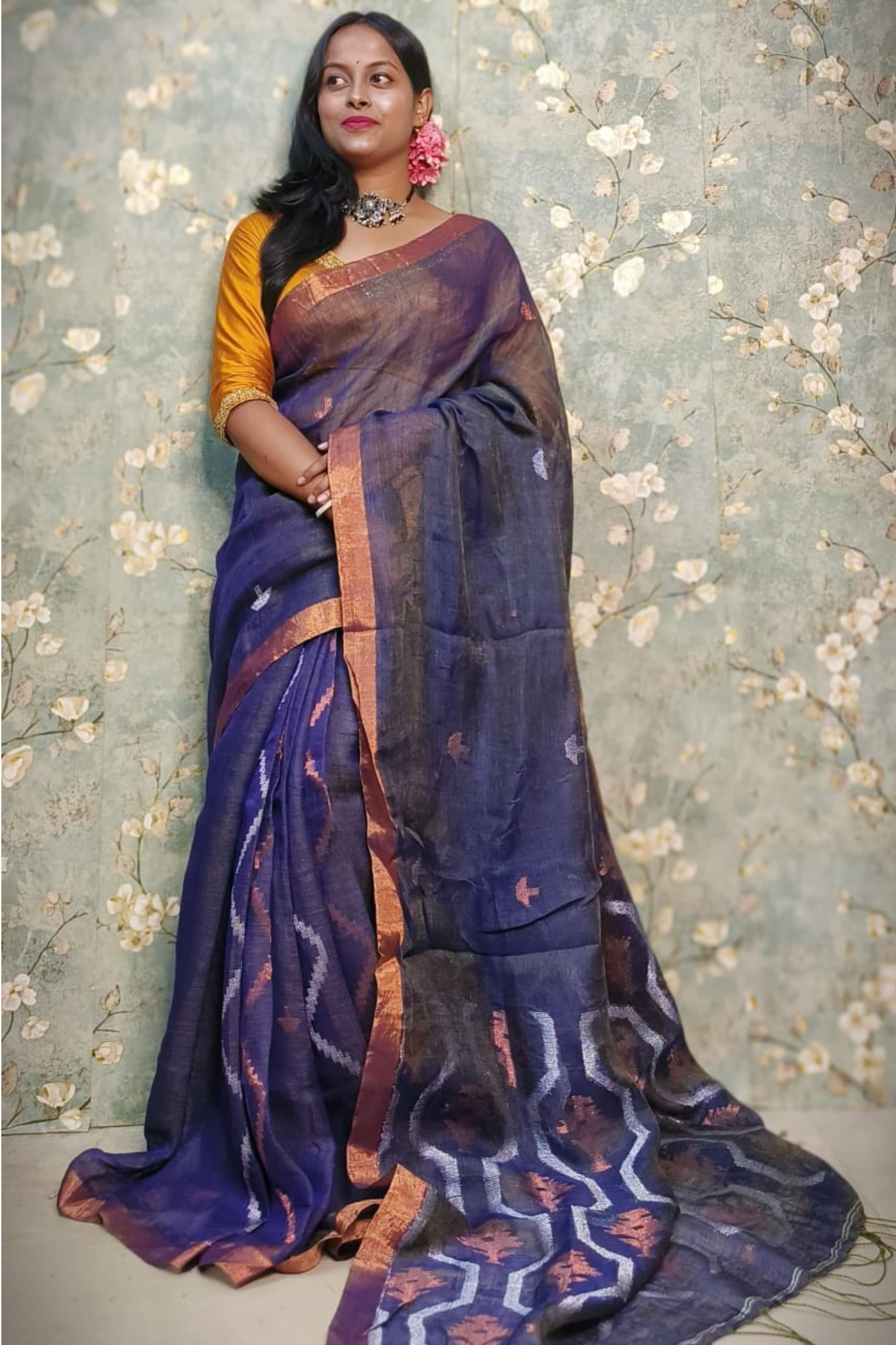 Azure Pure Linen By Linen Jamdhani Sarees