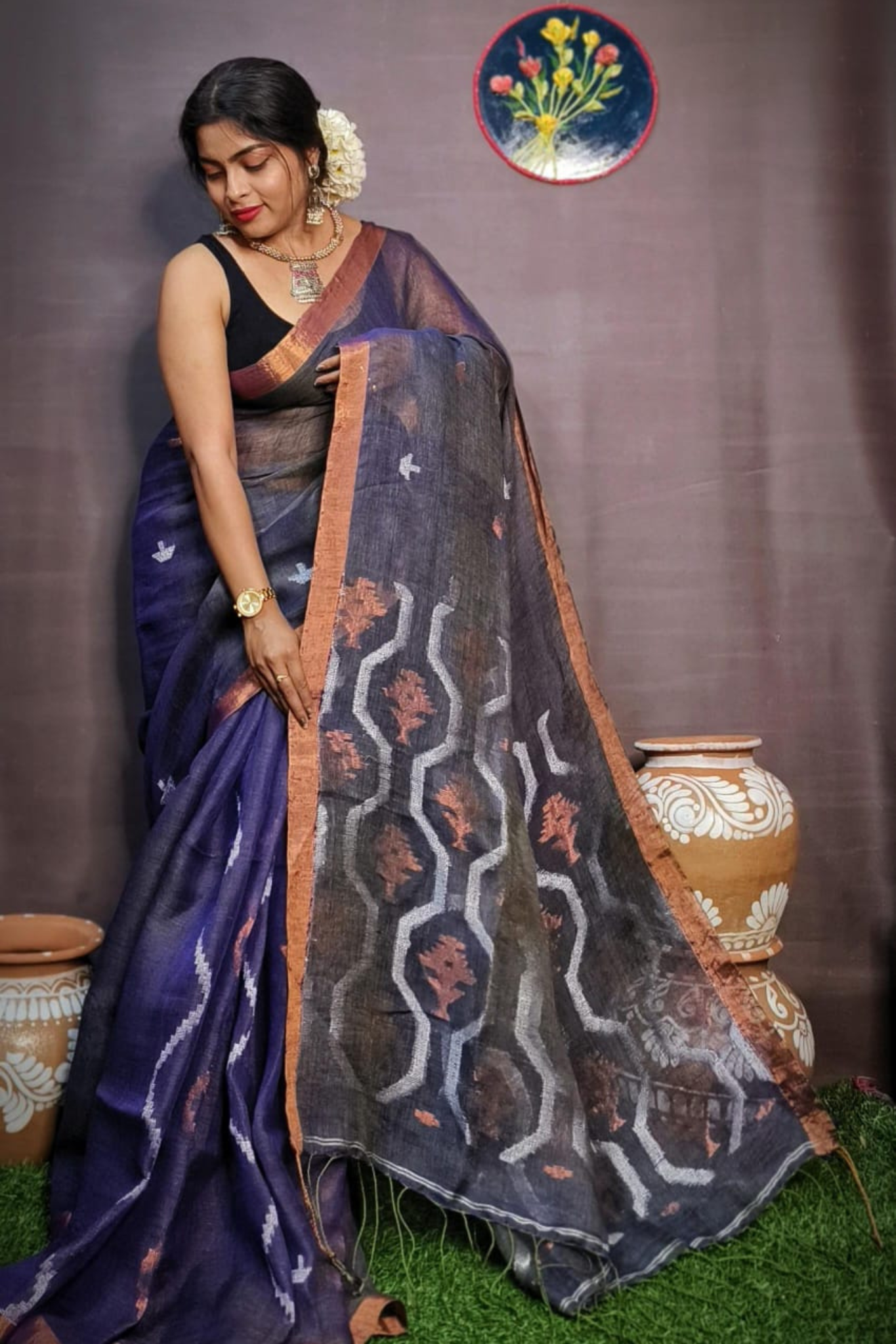 Azure Pure Linen By Linen Jamdhani Sarees