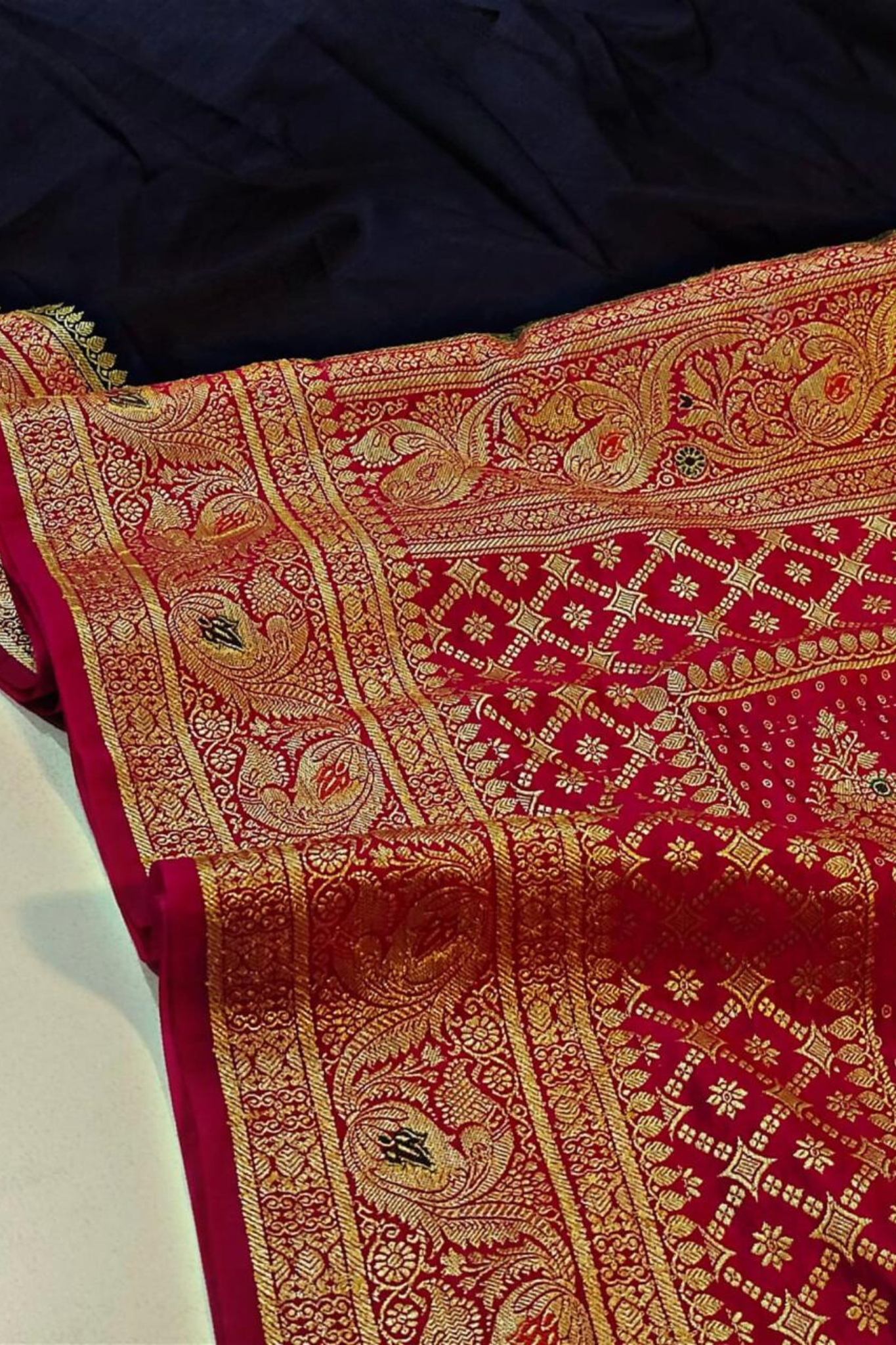 Navy Blue With Pink Banarasi Silk Saree