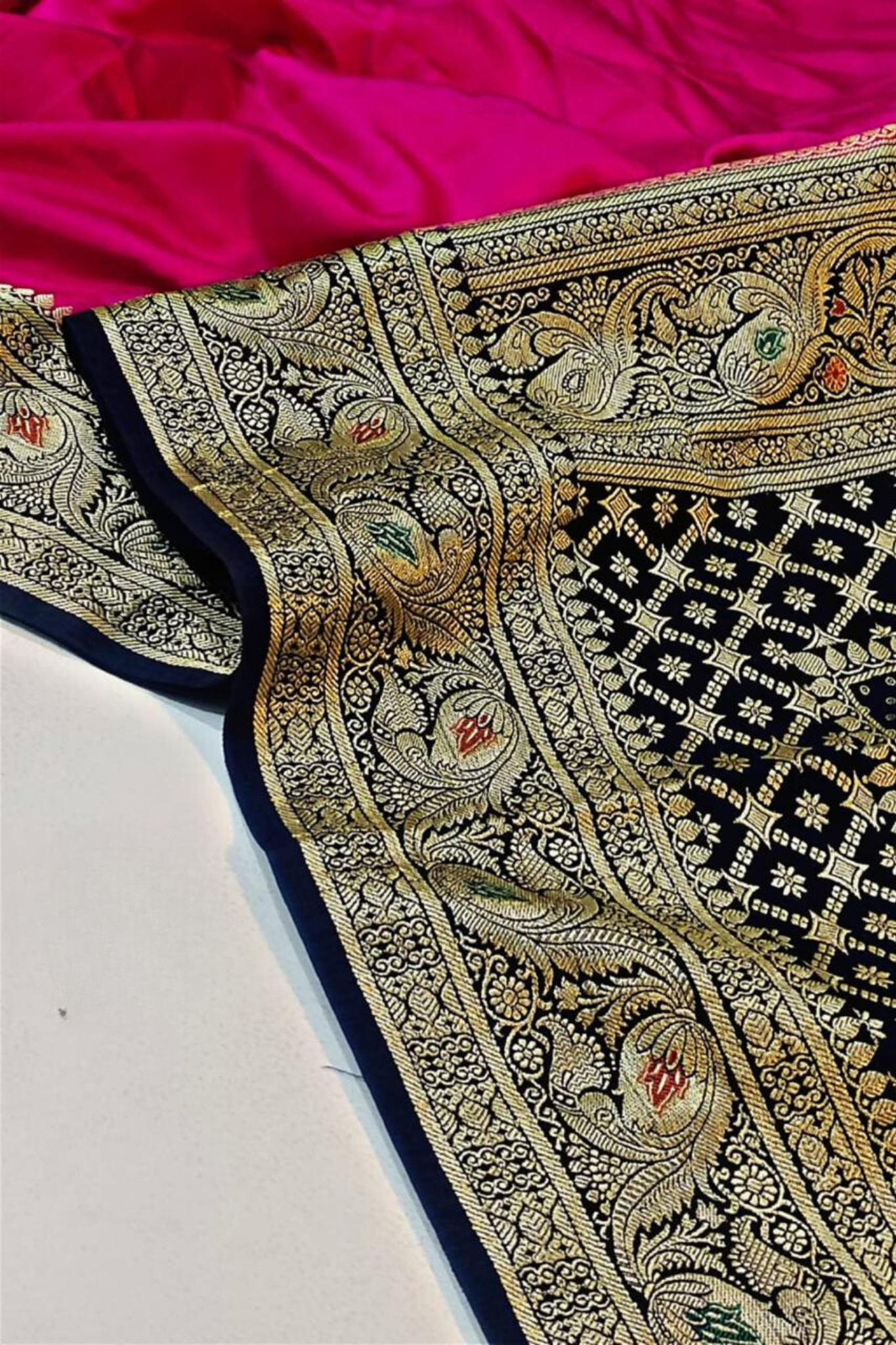 Hot Pink With Blue Banarasi Silk Saree