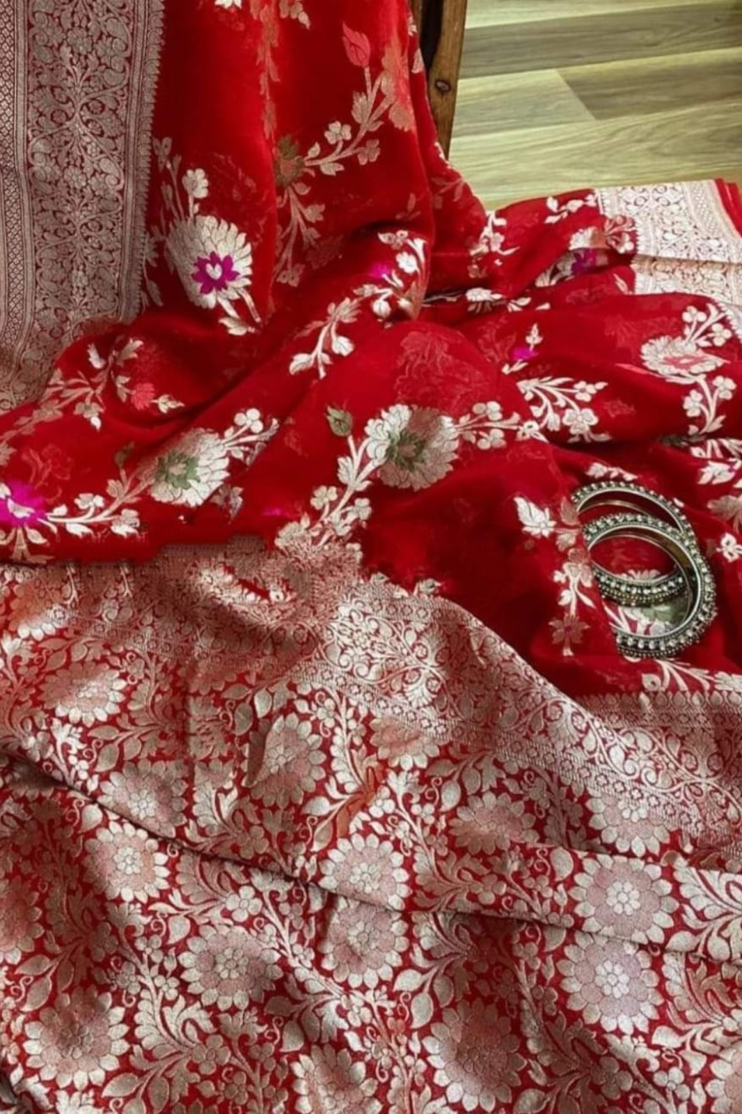 Sindoori Red Pure Banarasi Semi Khaddi Georgette Saree